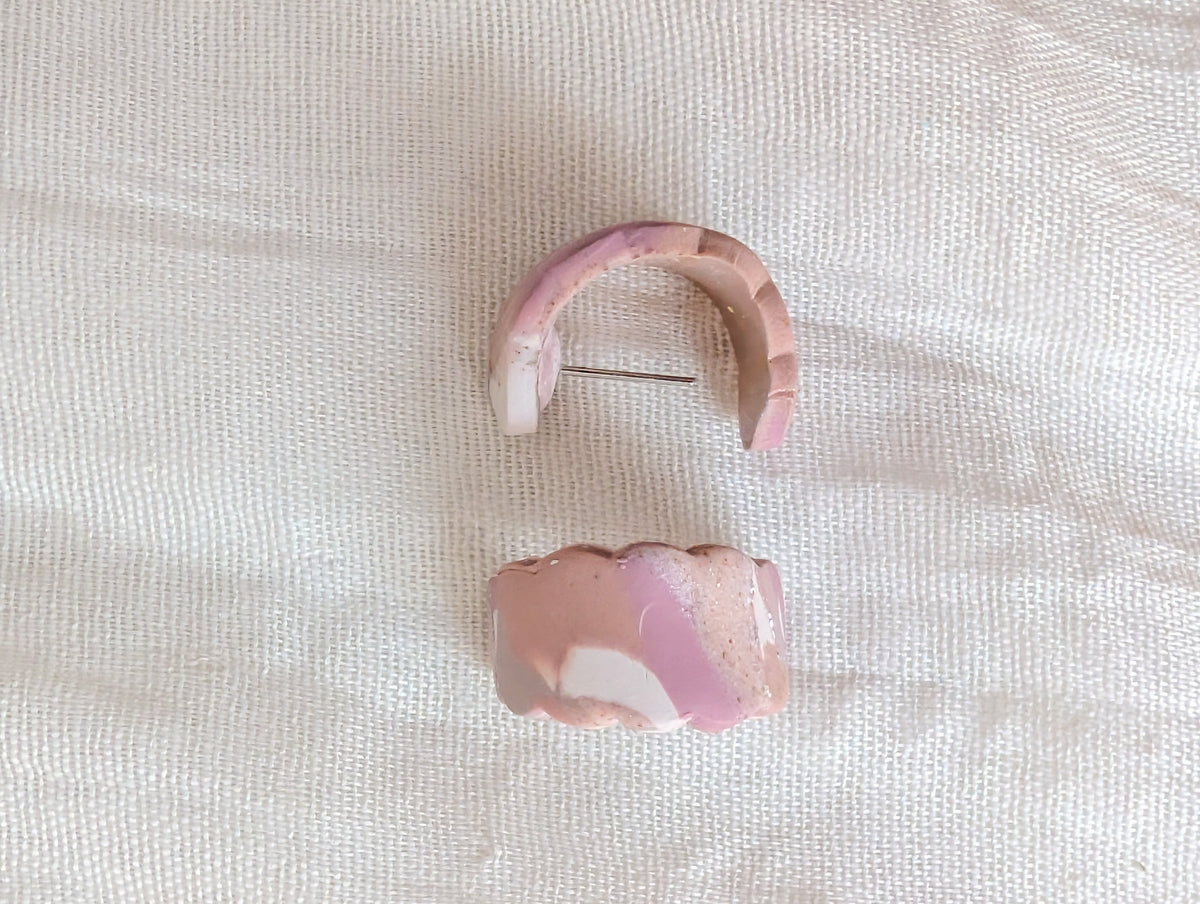 Neutral Marble Polymer Clay Earrings, Lightweight Geometric Drops, Beige Pink Everyday Office Jewelry, Gold or Silver Foil