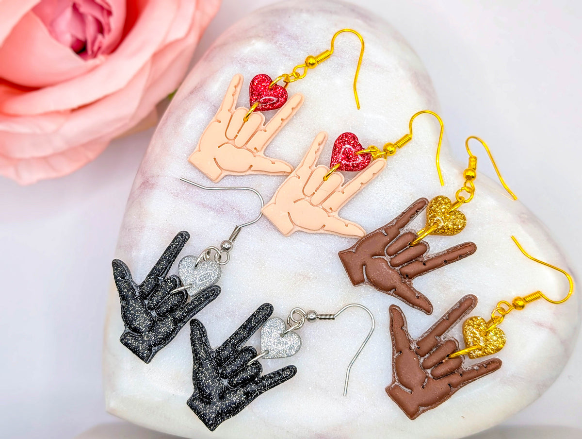 Deaf Pride American Sign Language I Love You Earrings