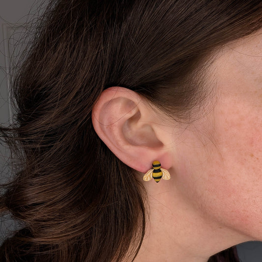 Handmade Sculptural Bee Stud Earrings