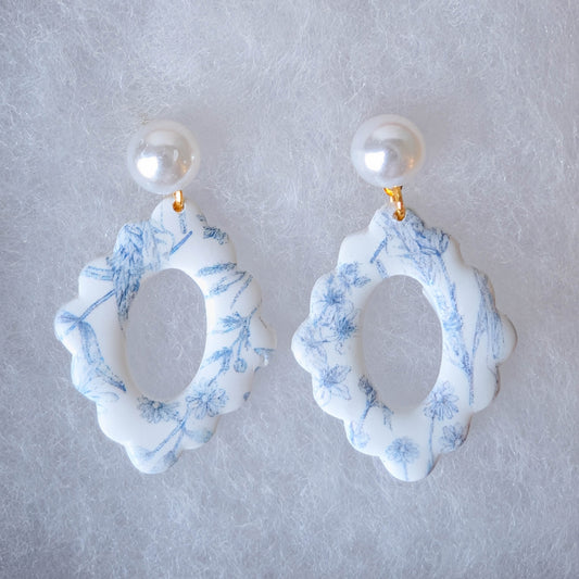 Vintage Blue Floral Dangle Earrings
