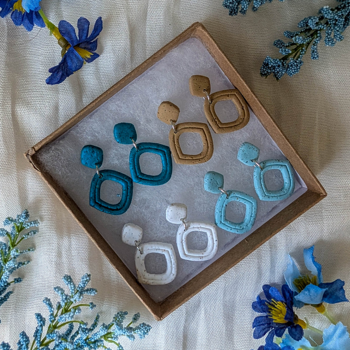 Double Diamond Cape Cod Sand Earrings, Handcrafted Lightweight Beach Jewelry for Summer Markets and Girls Trip