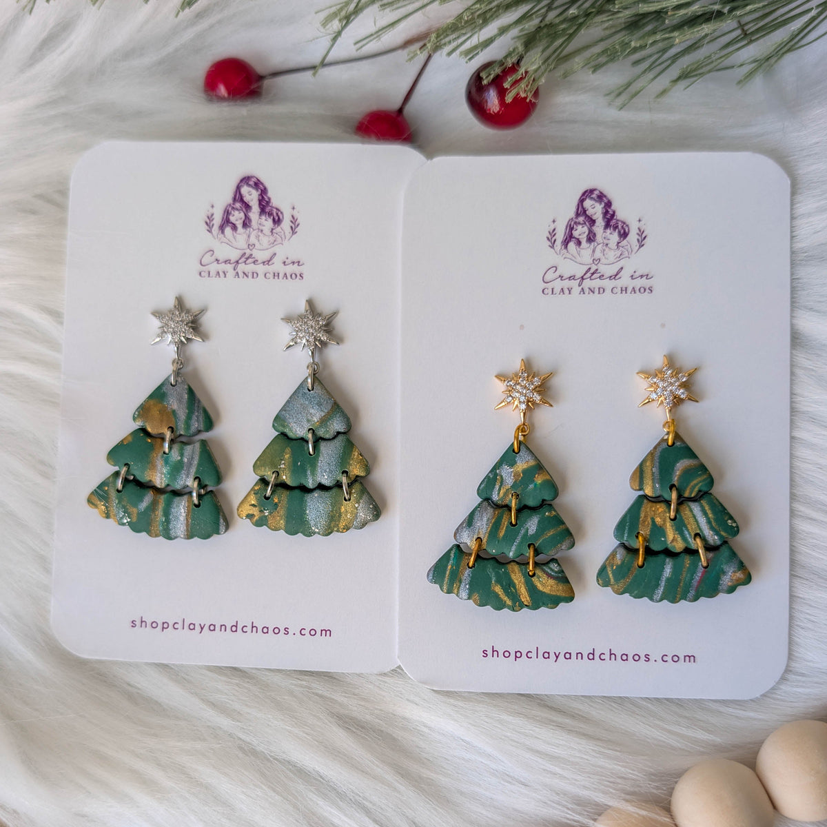 Vintage Christmas Tree Dangle Earrings