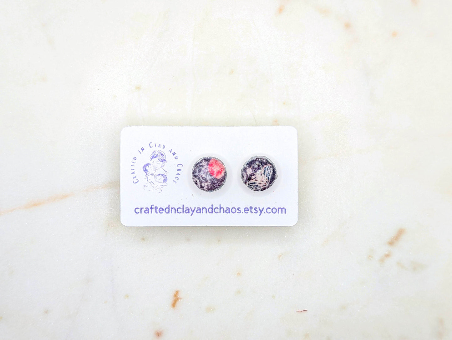 Abstract Polymer Clay Stud Earrings with Silver Border