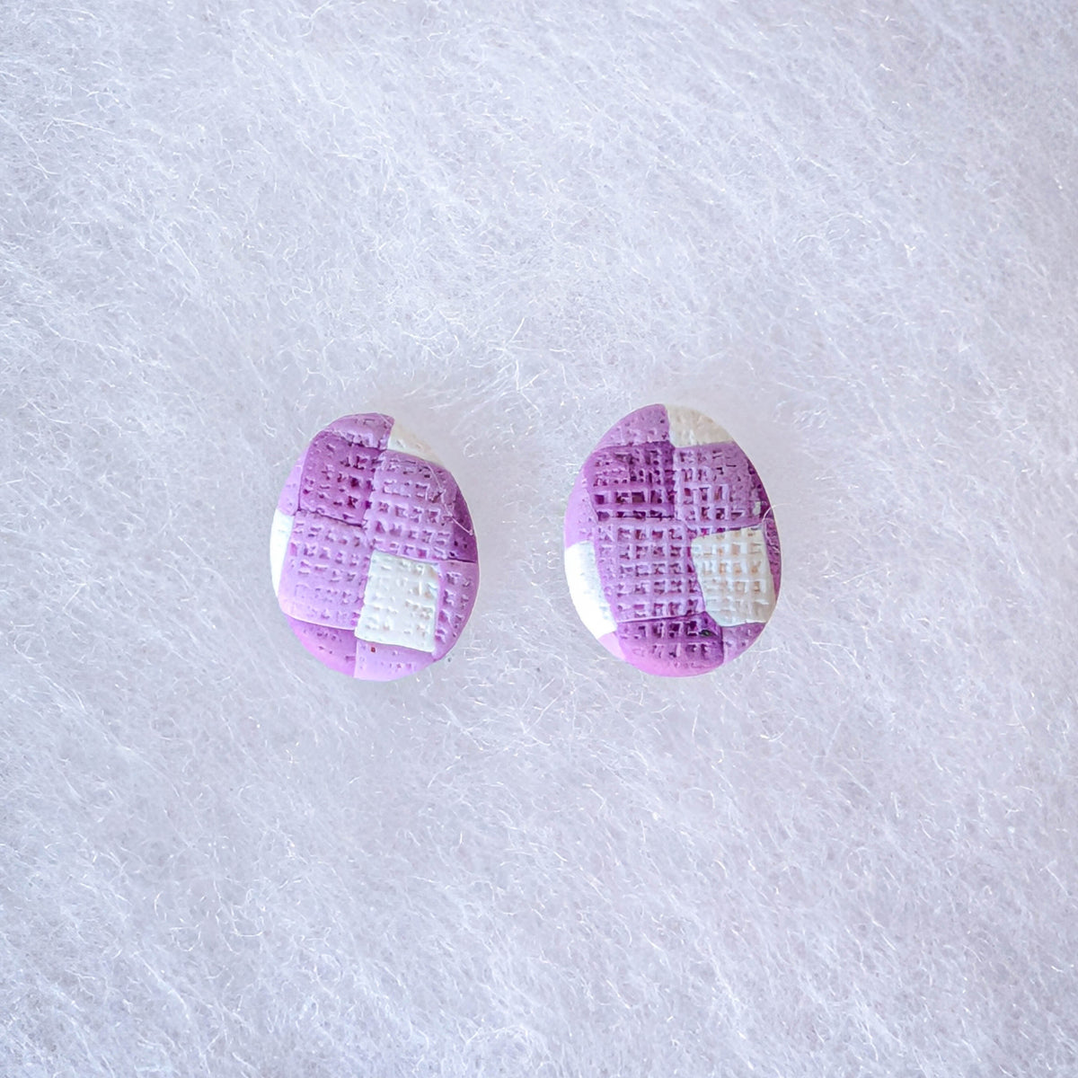 Gingham Polymer Clay Stud Earrings
