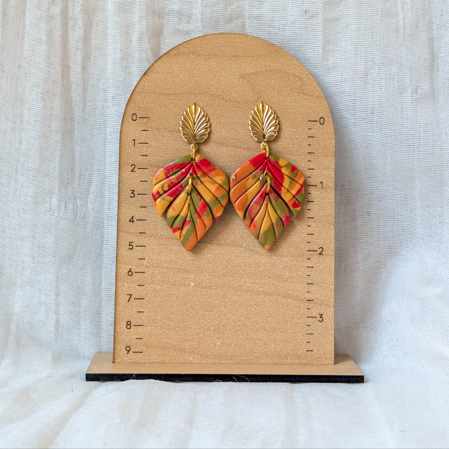 Autumn Marble Leaf Statement Earrings