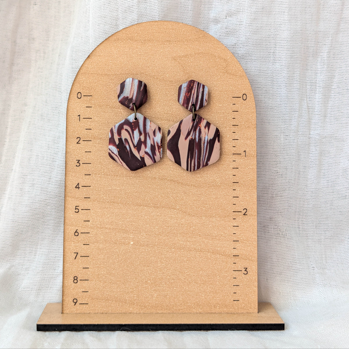 Brown Marble Fall Earrings, Neutral Autumn Office Style