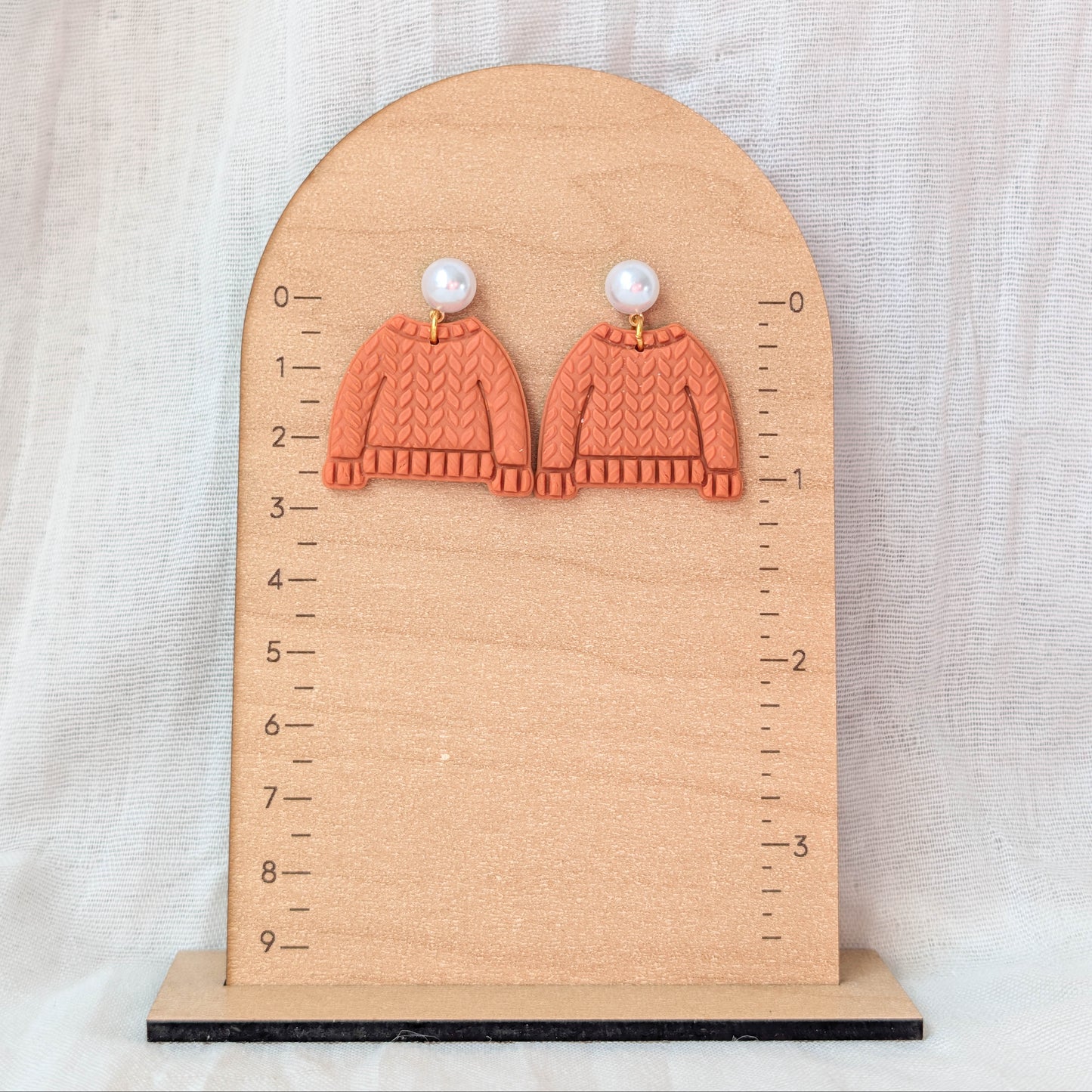 Cozy Fall Sweater Earrings with Faux Pearl Posts
