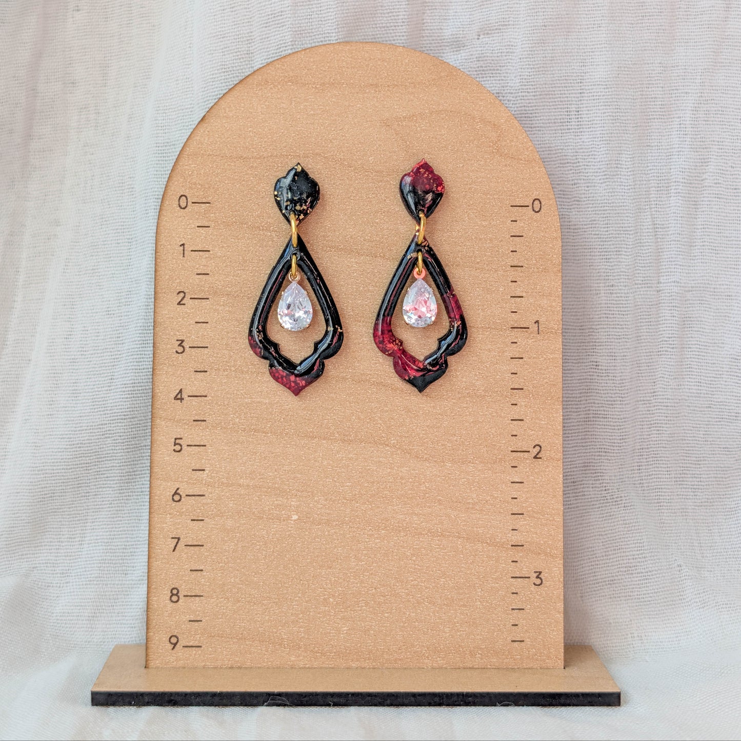 Gothic Red and Black Marble Dangle Earrings | Vampire Marble