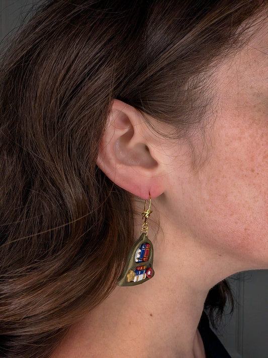Liberty Bell Bookcase Clay Earrings for Booklover Fourth of July Style
