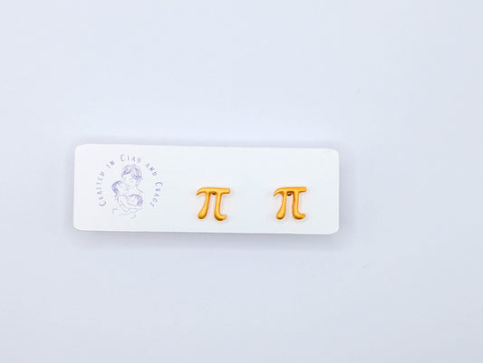 Gold Pi Symbol Stud Earrings: Minimalist Polymer Clay STEM Jewelry