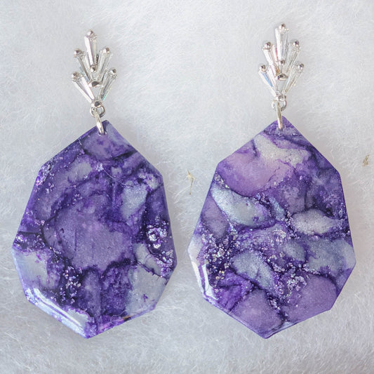 Purple Faux Stone Statement Earrings