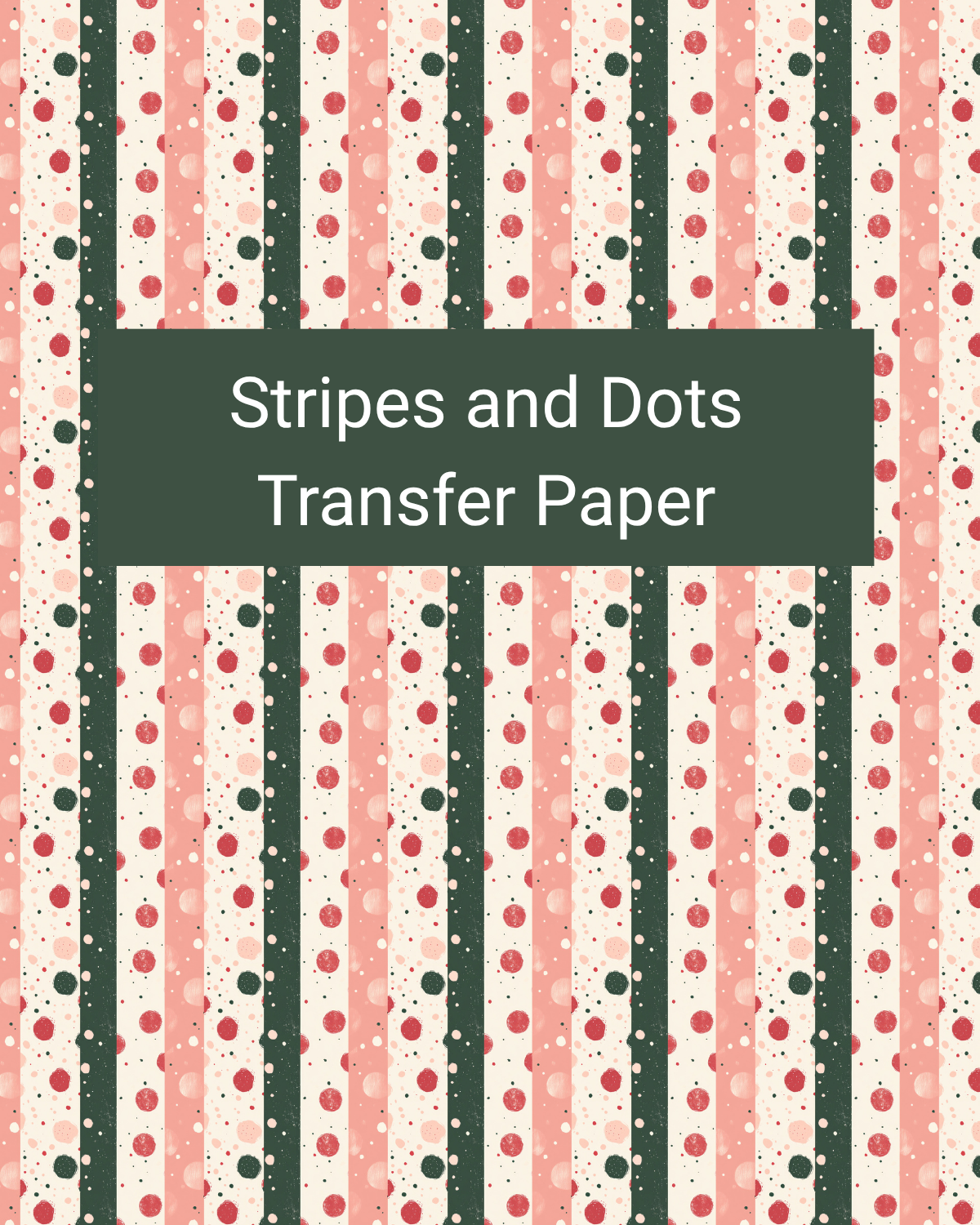 Stripes and Dots polymer clay transfer paper with alternating vertical stripes and dotted bands in festive colors in cream, red, blush, forest green, and sage