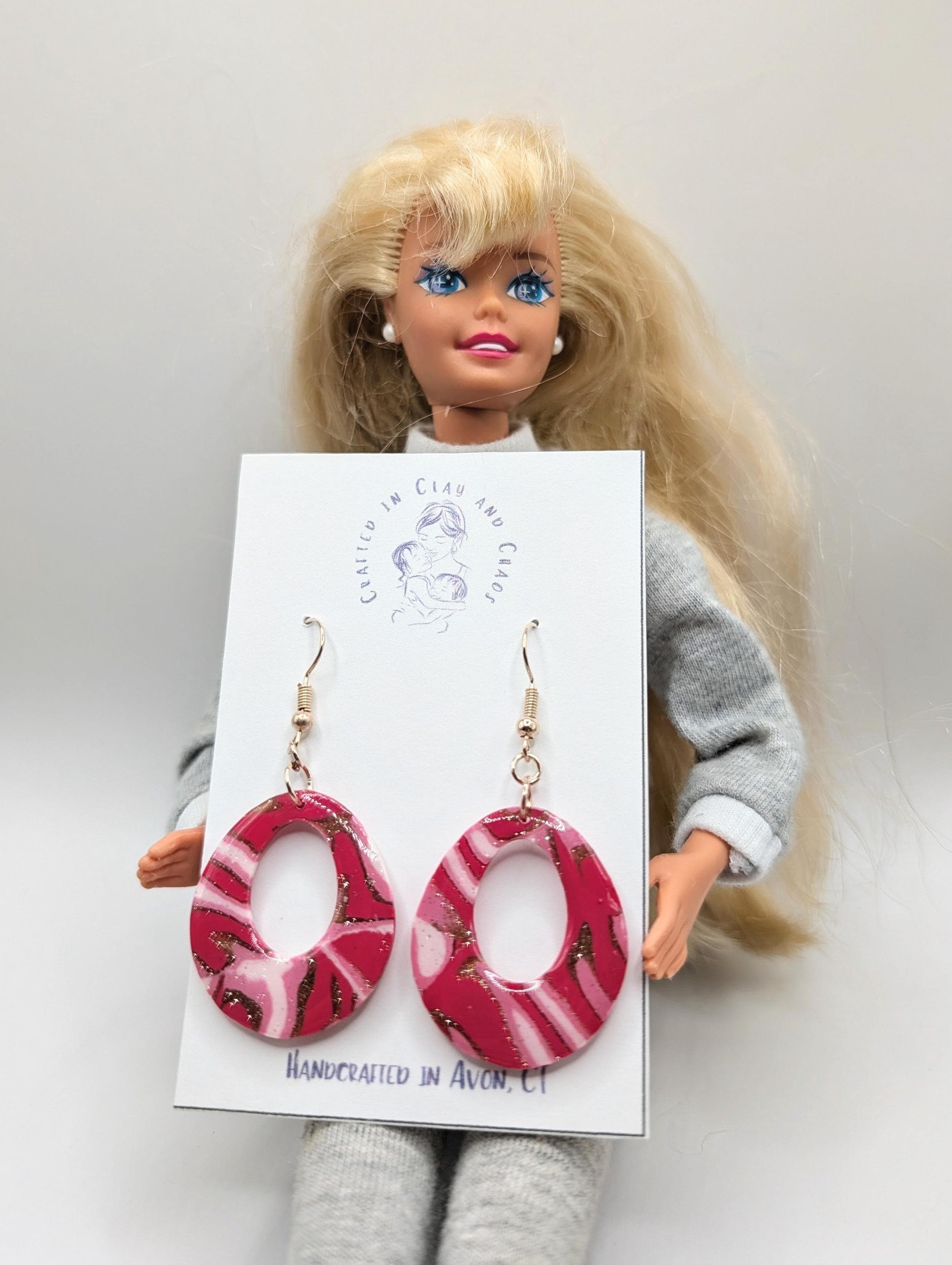 Handmade Retro Pink Swirl Clay Dangle Earrings