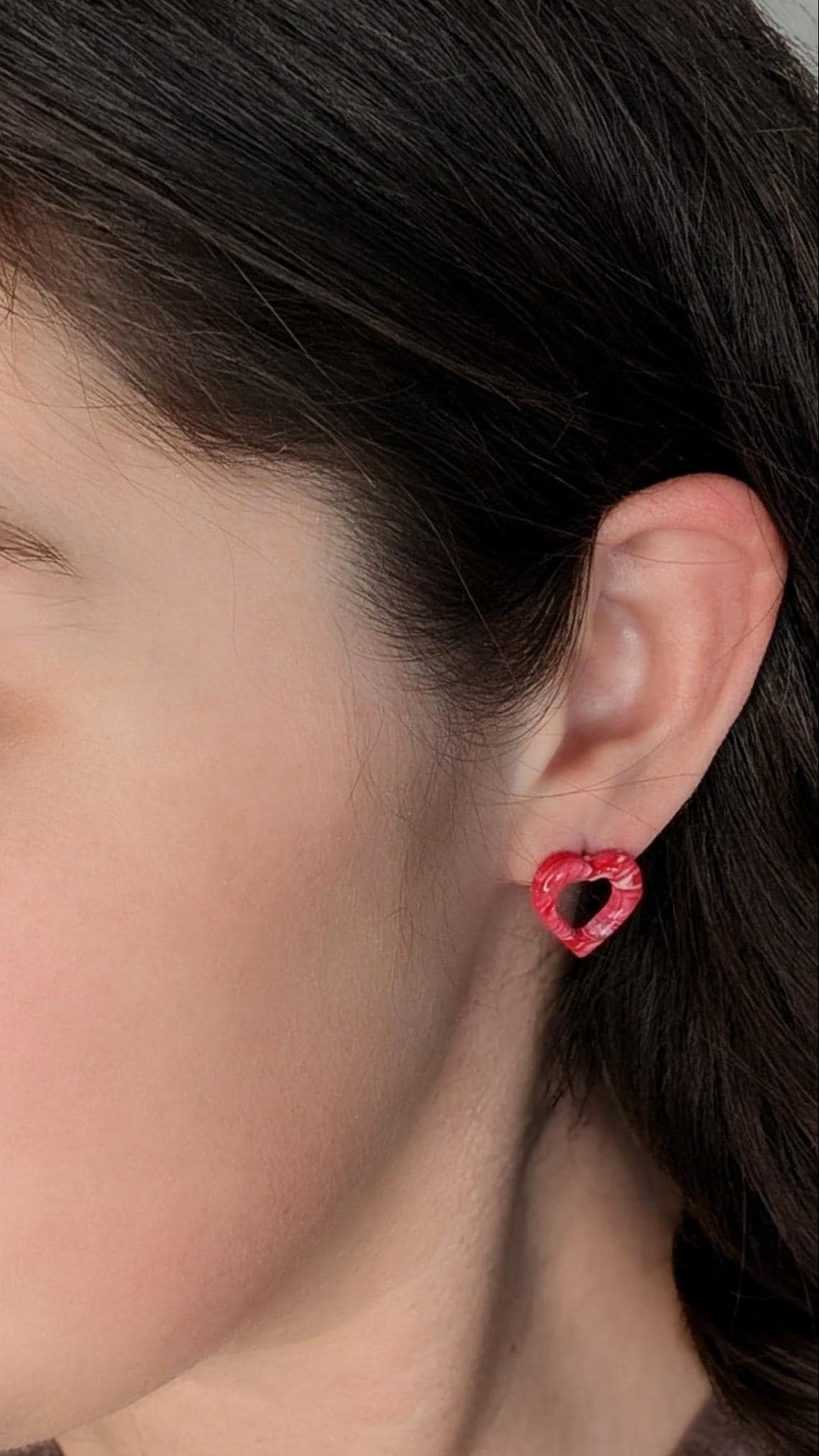 Red Swirled Heart Stud Earrings