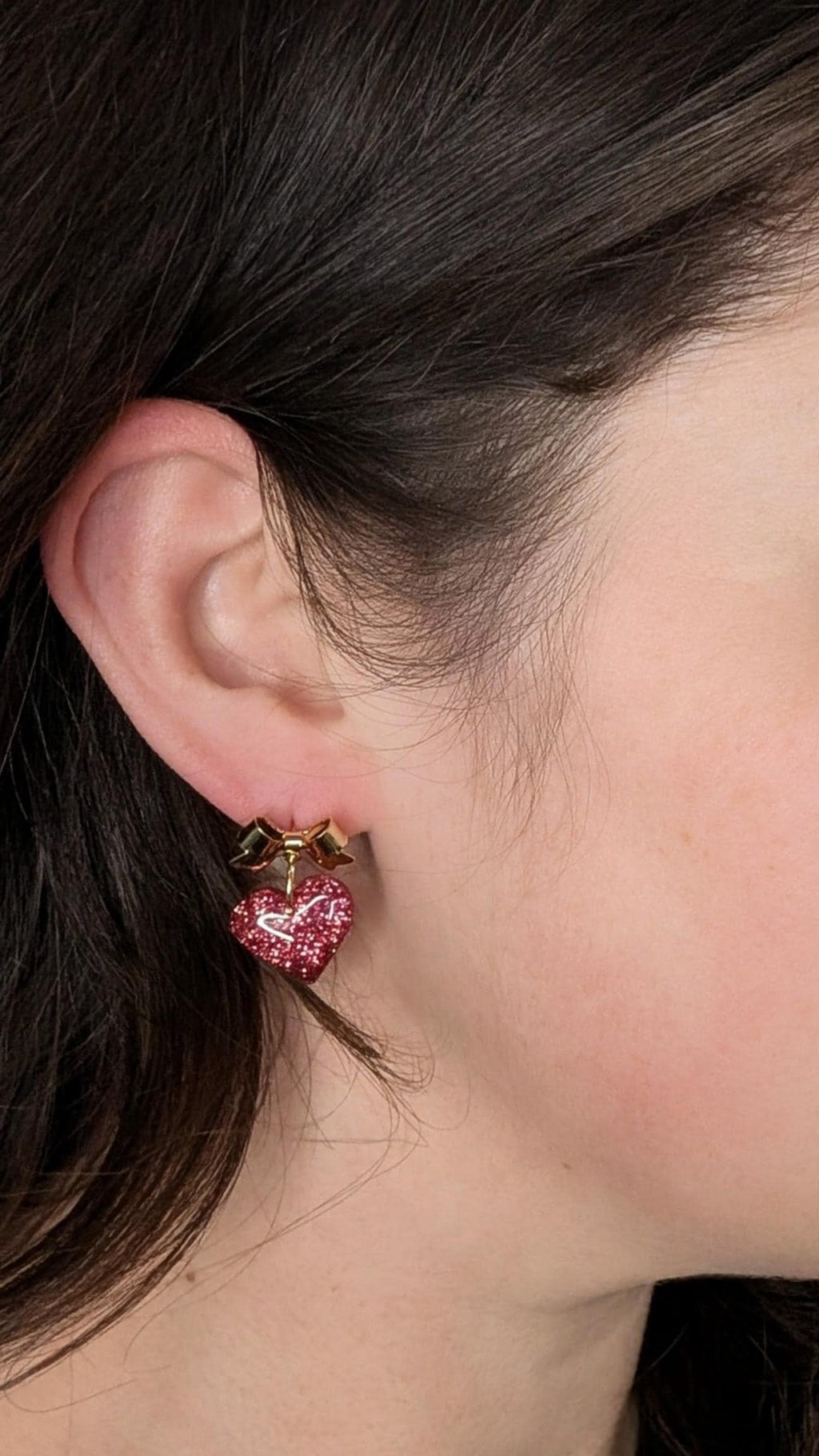 Glitter Bow Valentine's/Galentine's Heart Earrings