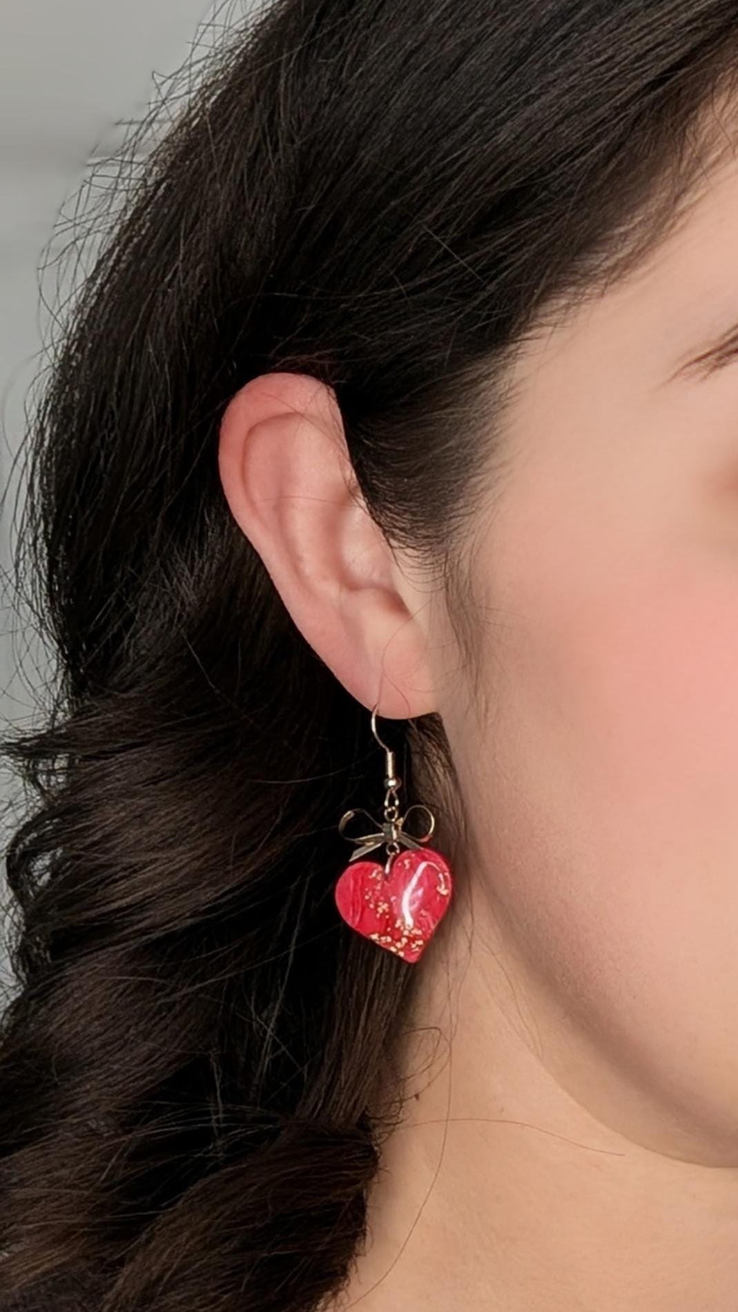 Red Swirled Heart Earrings