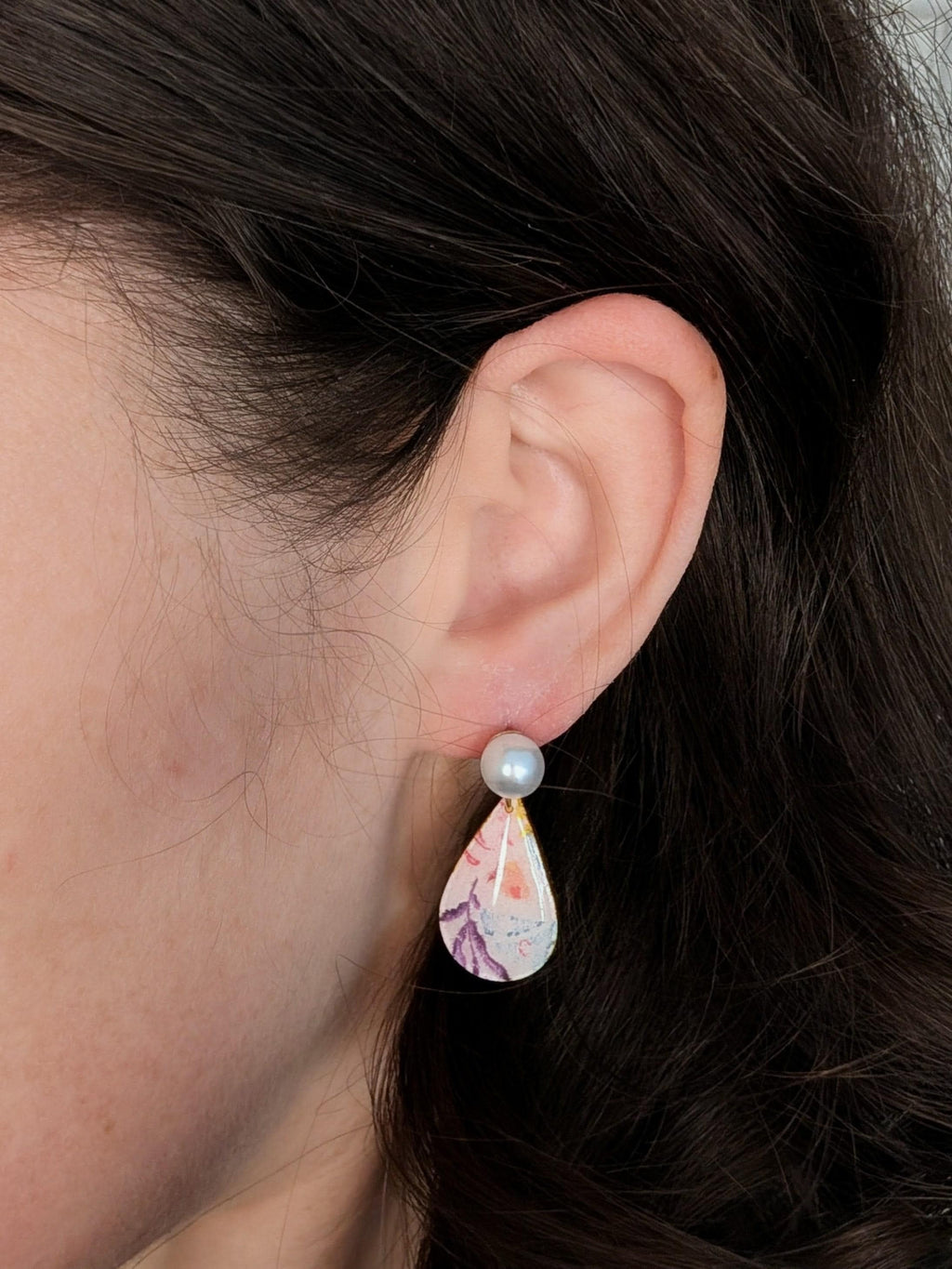 Floral Polymer Clay Earrings with Pearl Accent