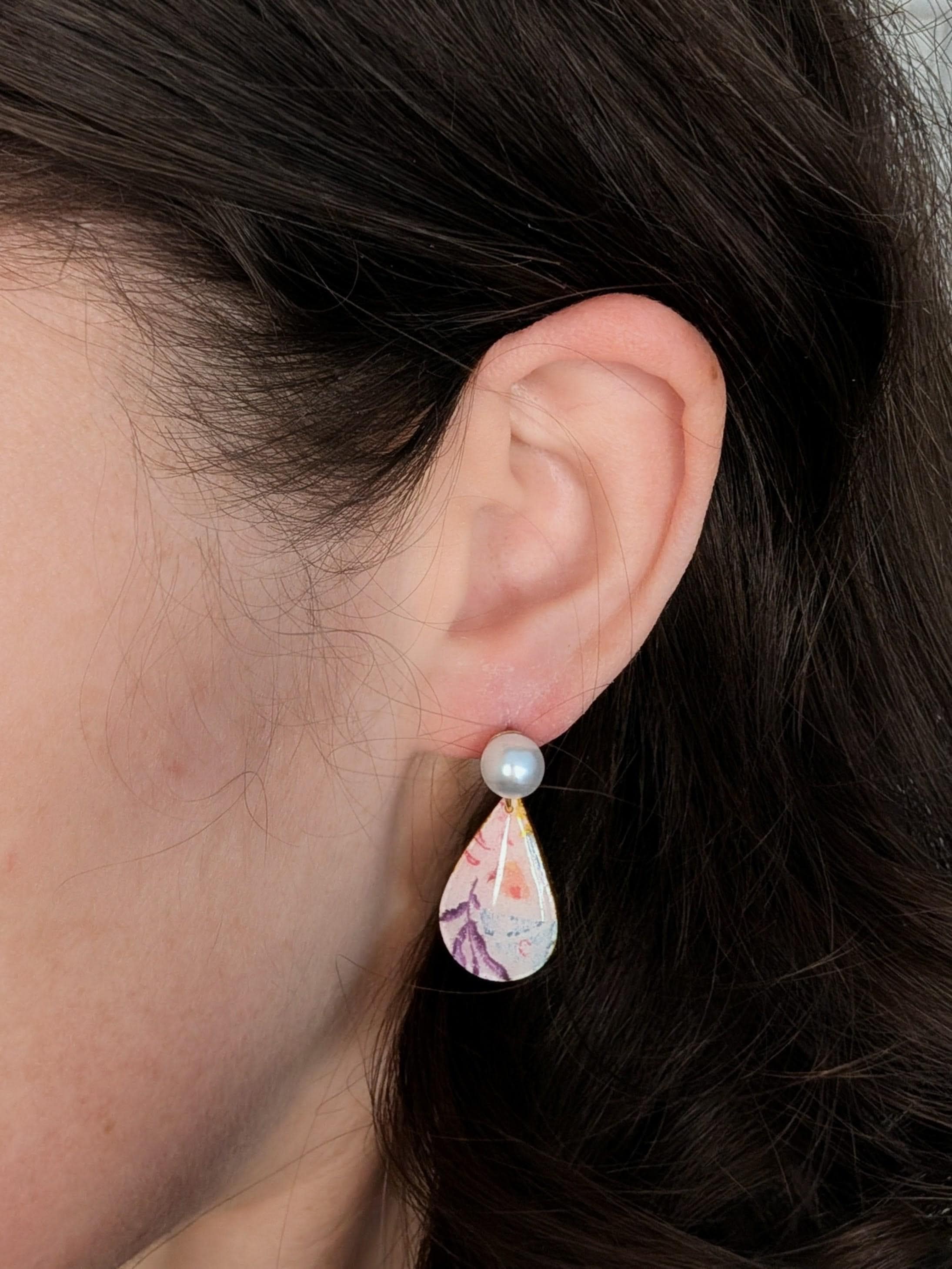 Floral Polymer Clay Earrings with Pearl Accent