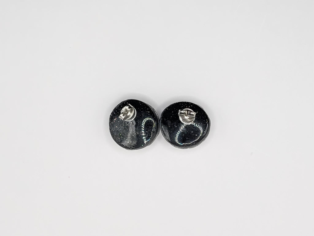 Sculptural Black Stud Earrings with Silver Rope Detail