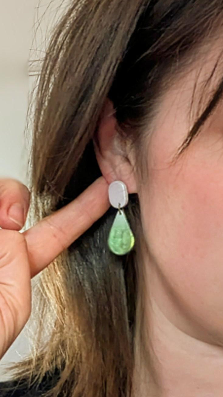 Lightweight Polymer Clay Teardrop Earrings, Handmade Minimal Shimmer Dangles
