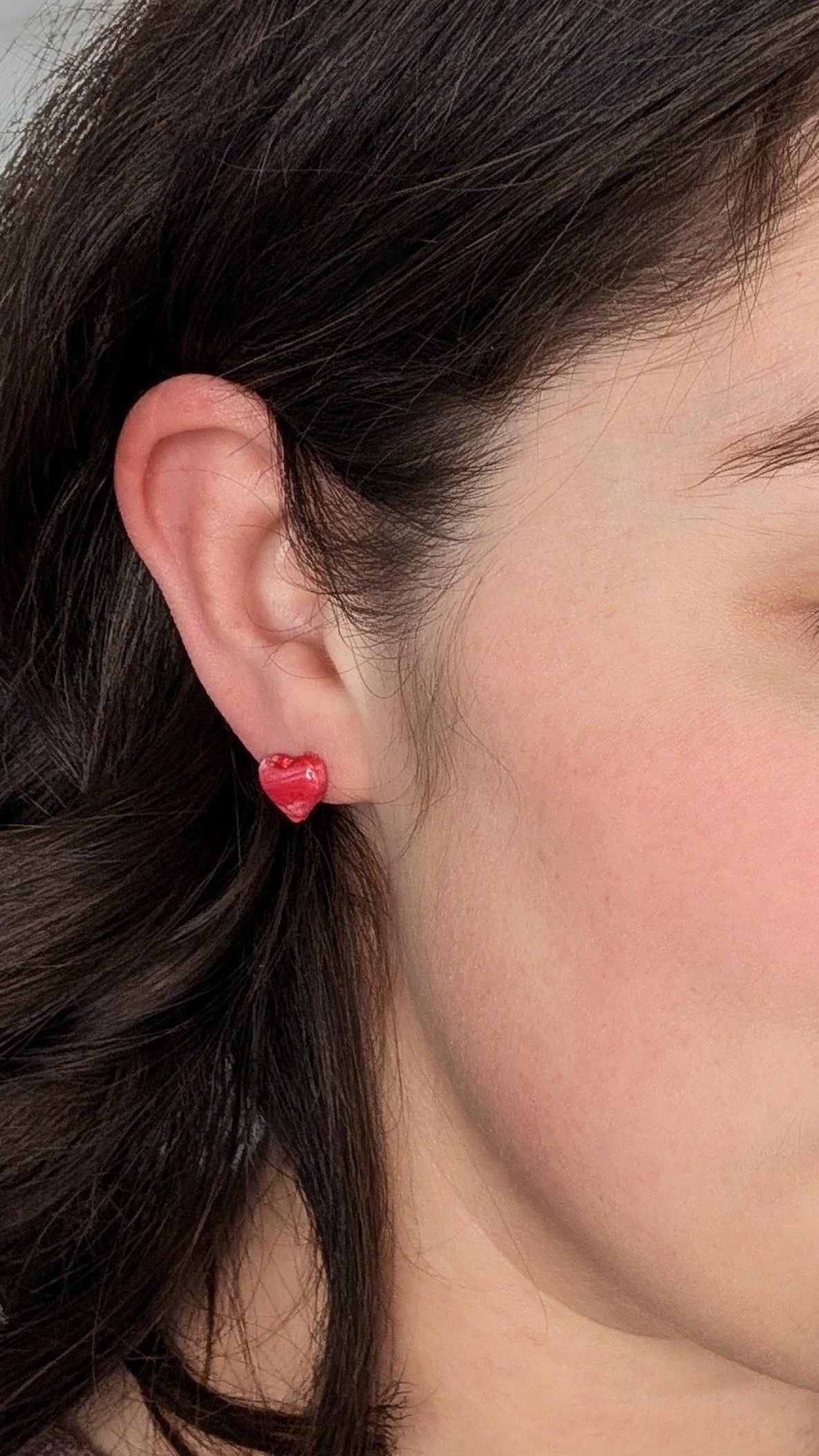 Red Swirled Heart Stud Earrings