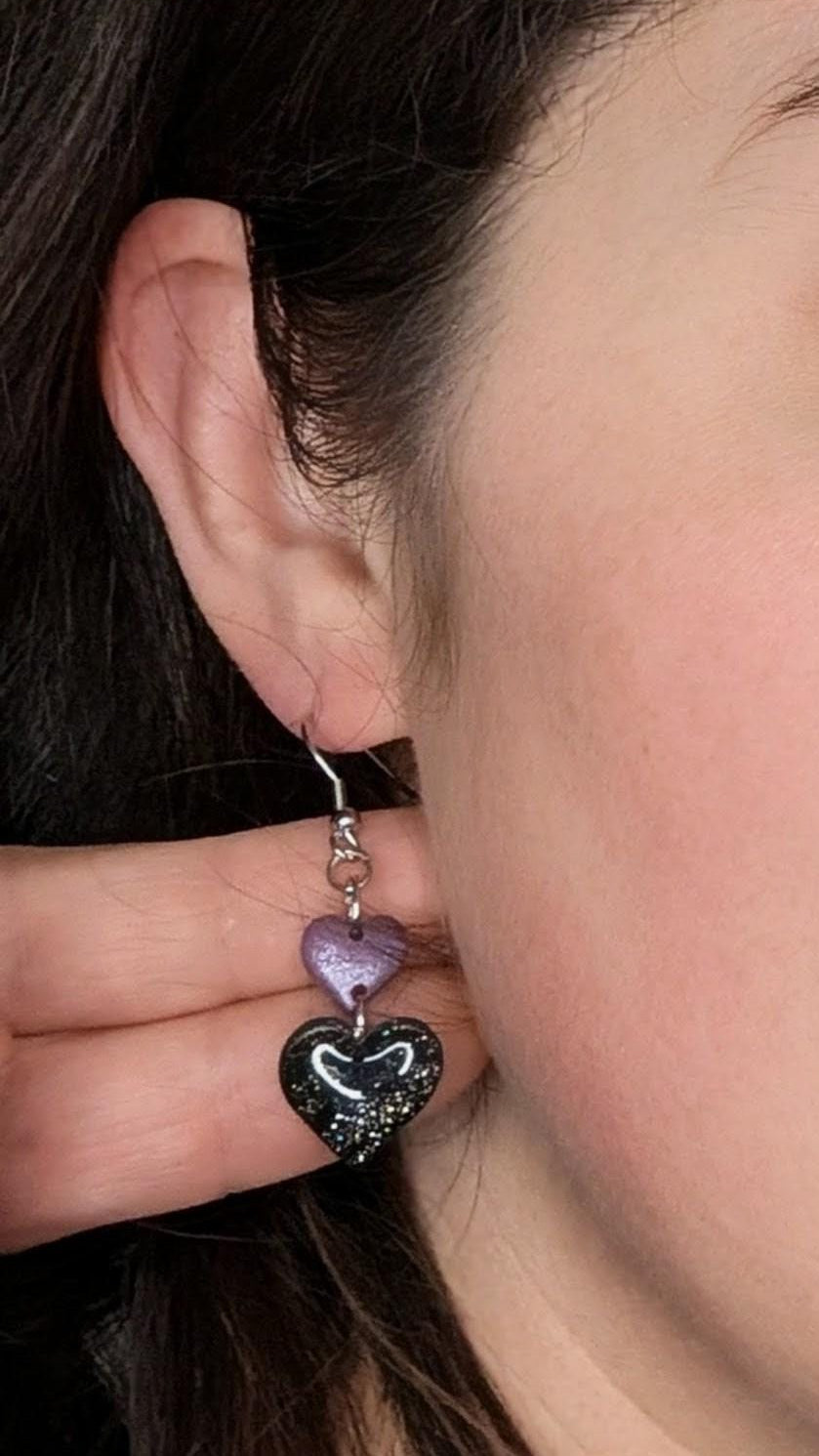Edgy Chic Valentine's Polymer Clay Heart Earrings