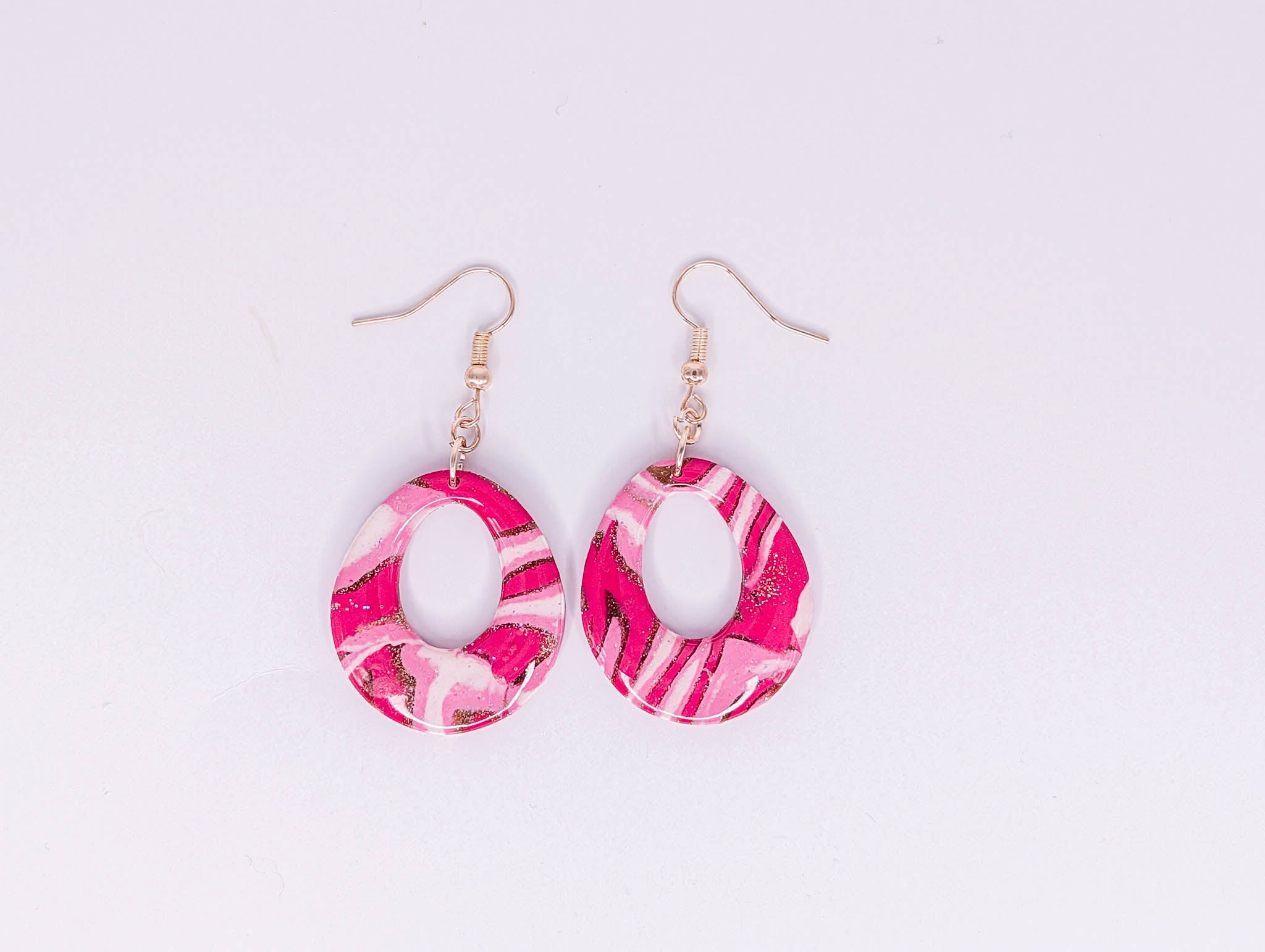 Handmade Retro Pink Swirl Clay Dangle Earrings