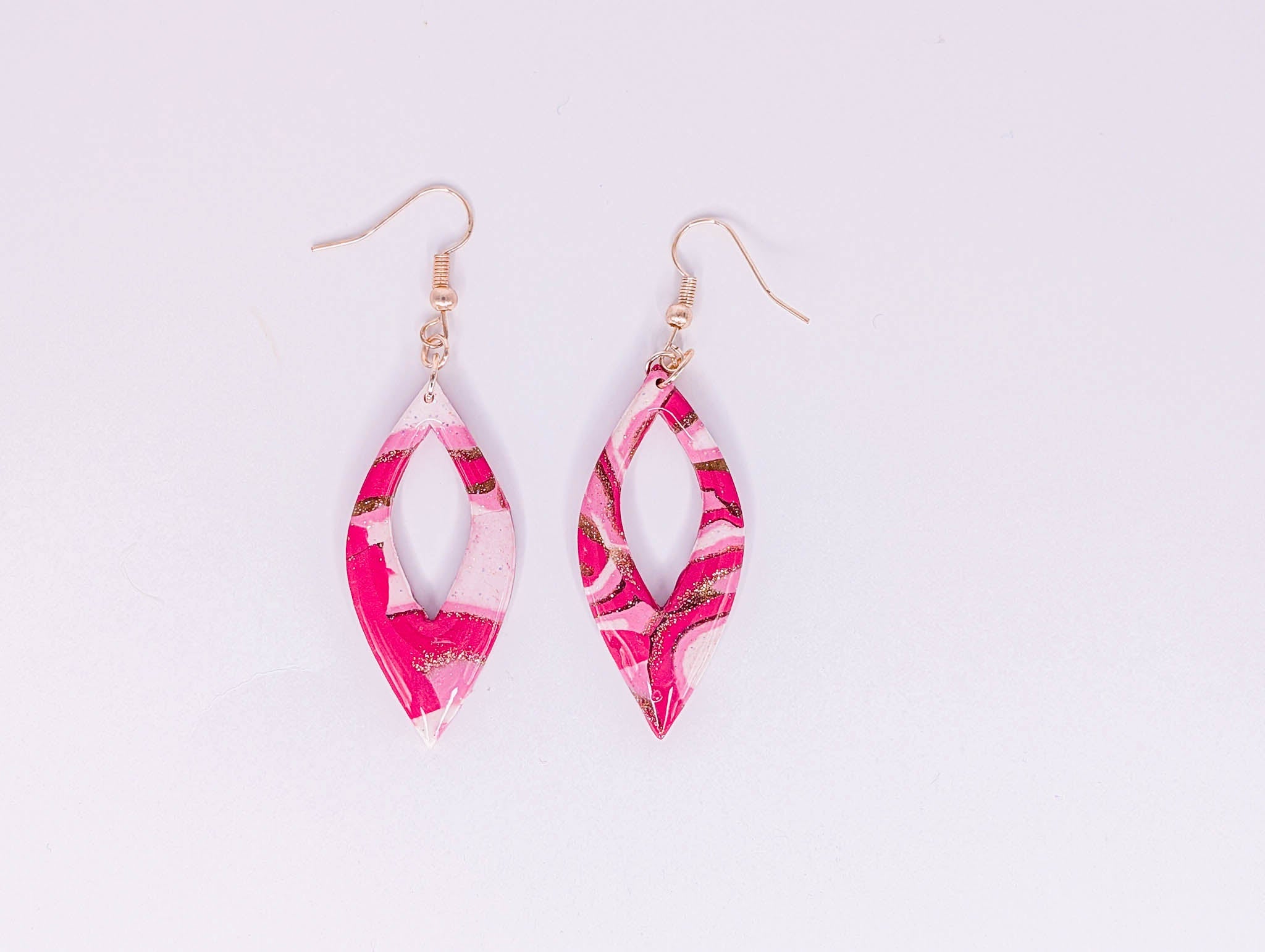 Handmade Retro Pink Swirl Clay Dangle Earrings