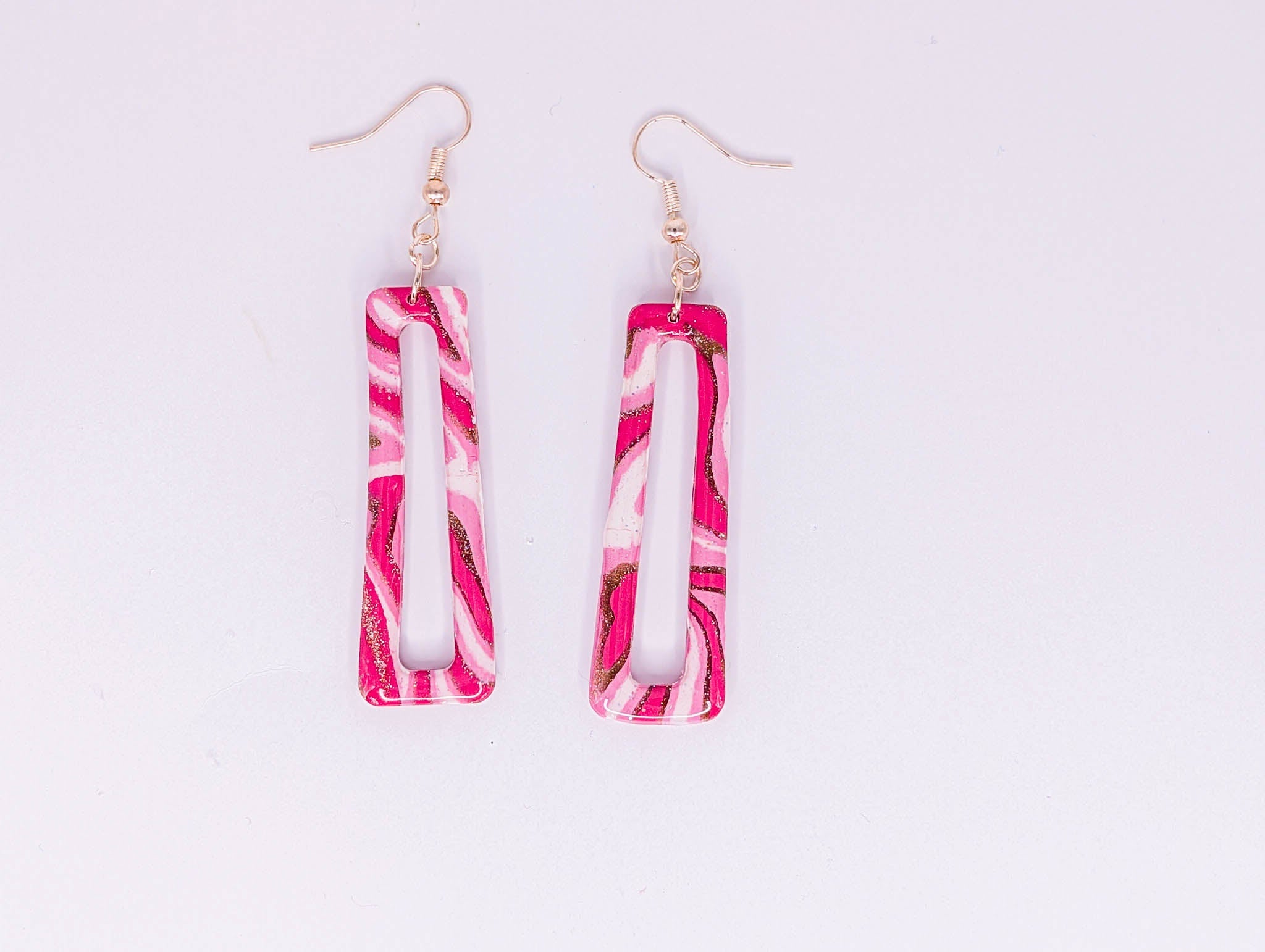 Handmade Retro Pink Swirl Clay Dangle Earrings