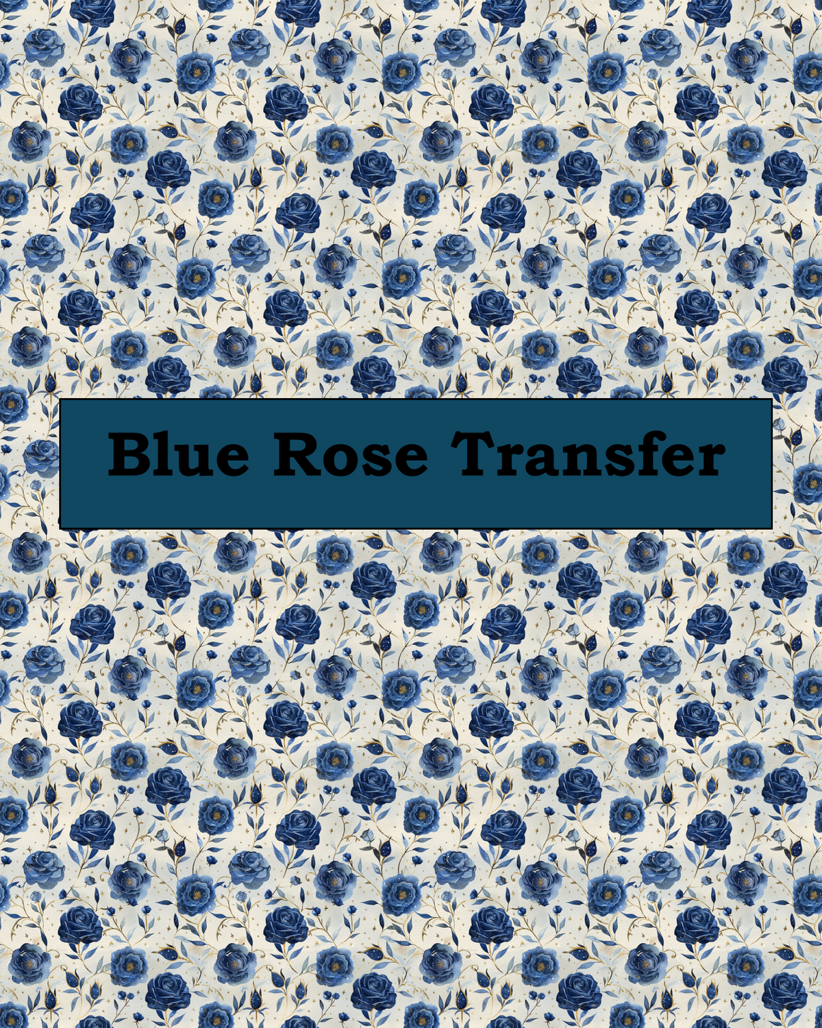 Blue Rose polymer clay transfer paper with deep blue roses and floral details