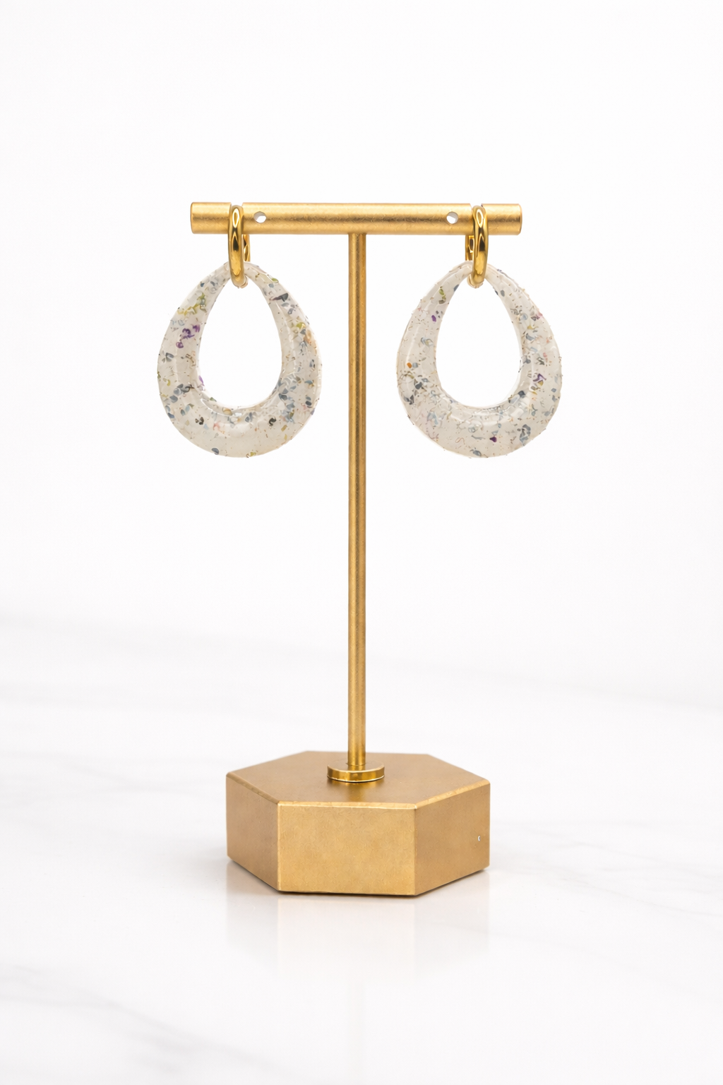 Speckled Clay Dangle Earrings: Modern Artistic Terrazzo Statement