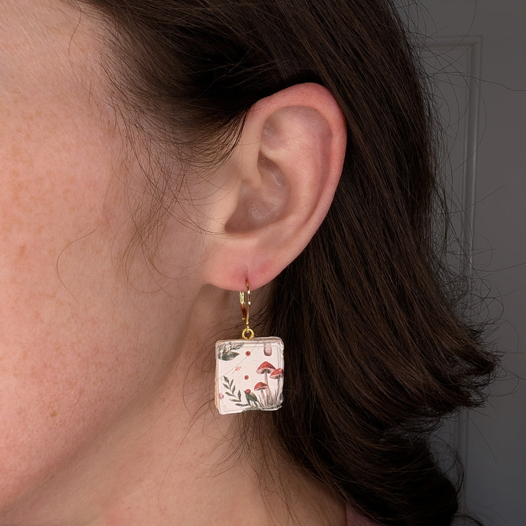 Cottagecore Mushroom Mini Book Earrings