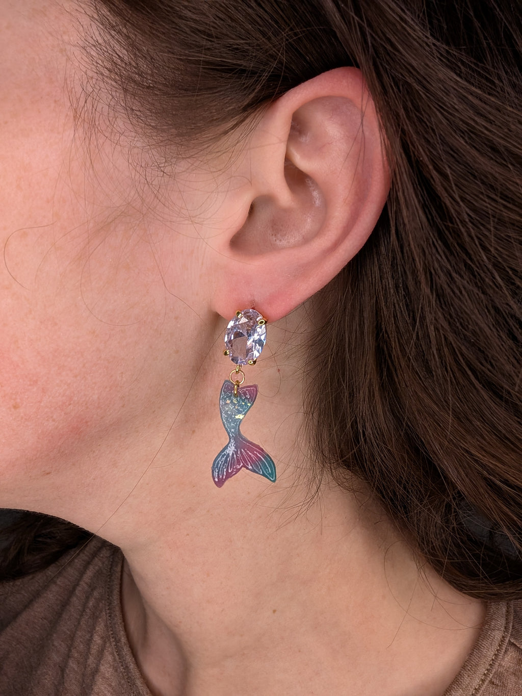 Whimsical Mermaid Marble Statement Earrings for Summer Style