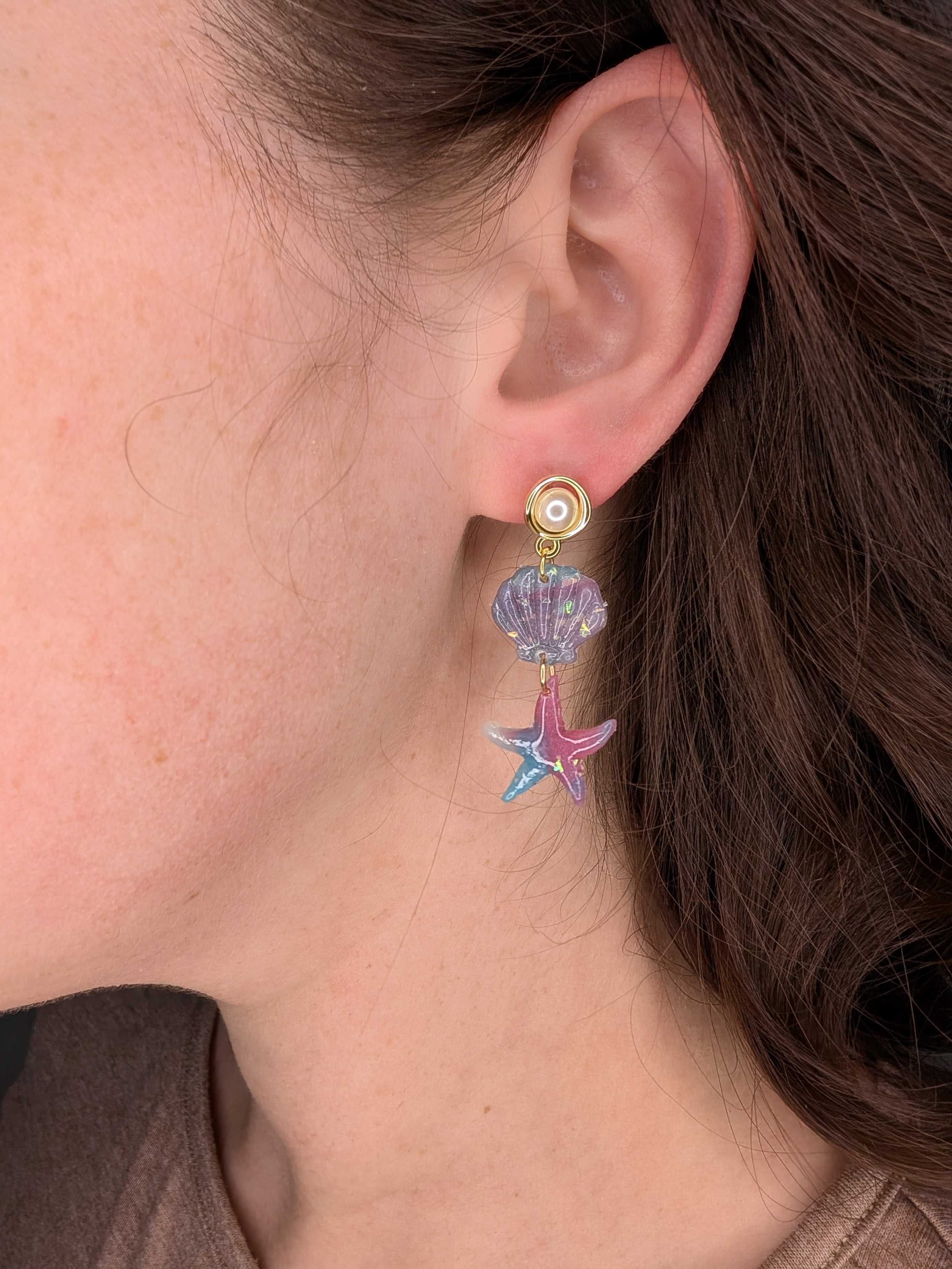 Whimsical Mermaid Marble Statement Earrings for Summer Style