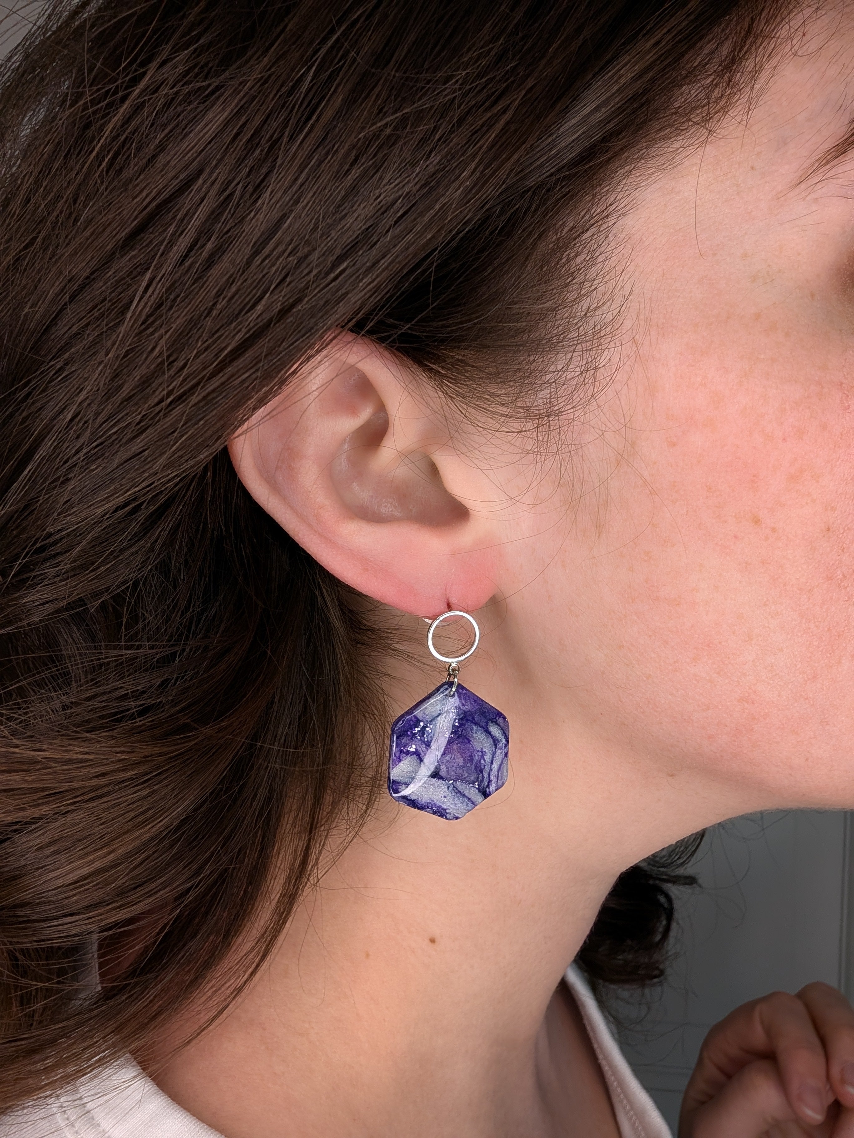 Purple Faux Stone Statement Earrings