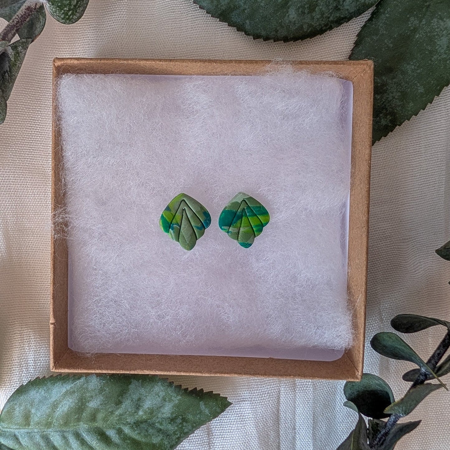 Green Tropical Leaf Stud Earrings, Wearable Botanical Gift for Plant Lovers and Vacation Style