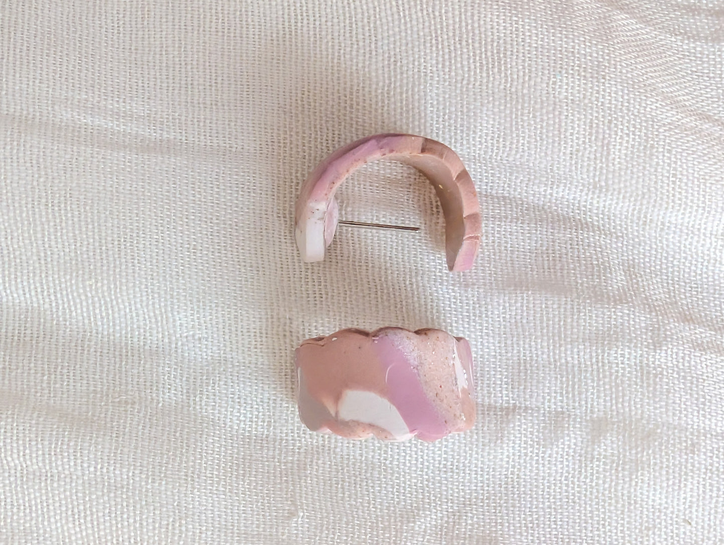 Neutral Marble Polymer Clay Earrings, Lightweight Geometric Drops, Beige Pink Everyday Office Jewelry, Gold or Silver Foil