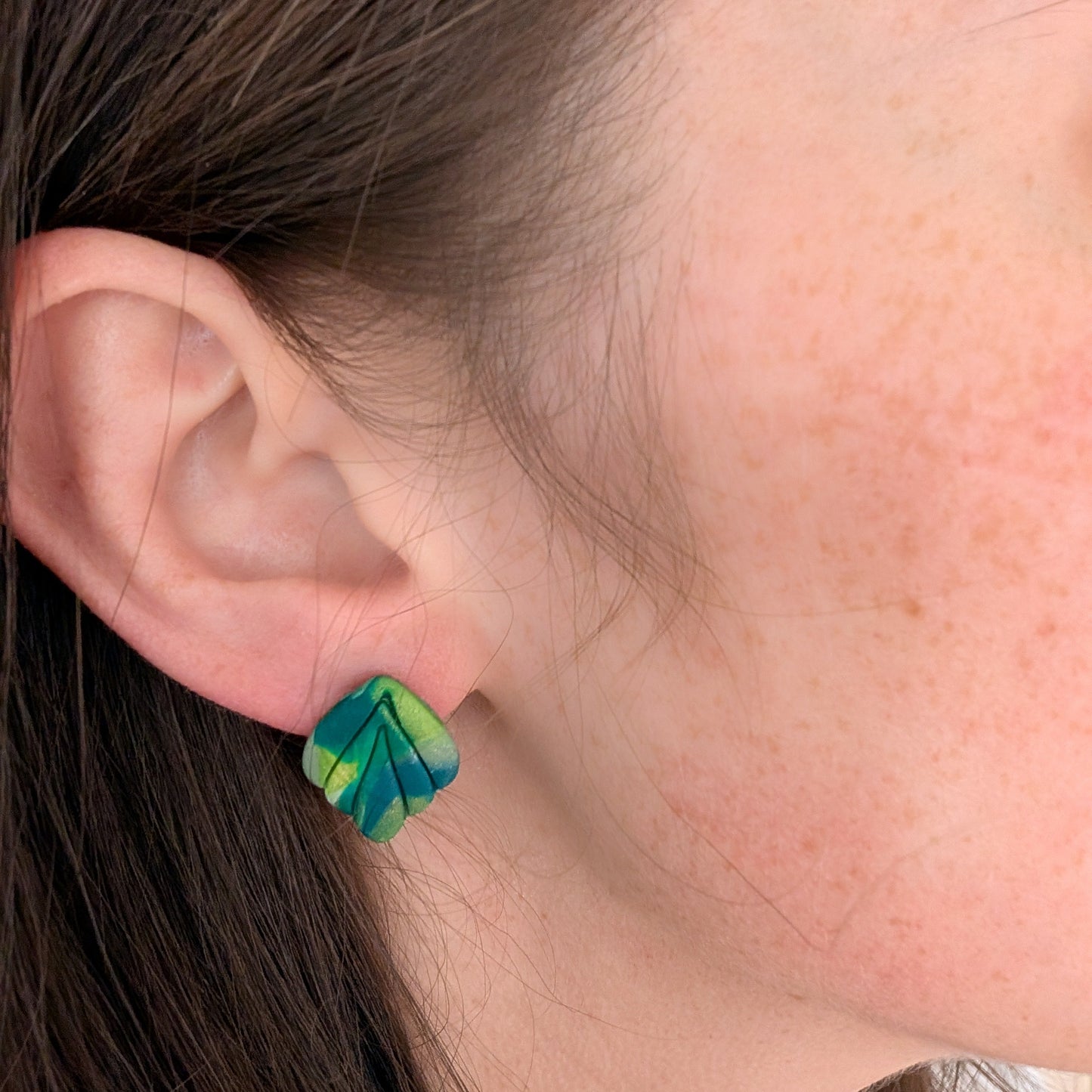 Green Tropical Leaf Stud Earrings, Wearable Botanical Gift for Plant Lovers and Vacation Style
