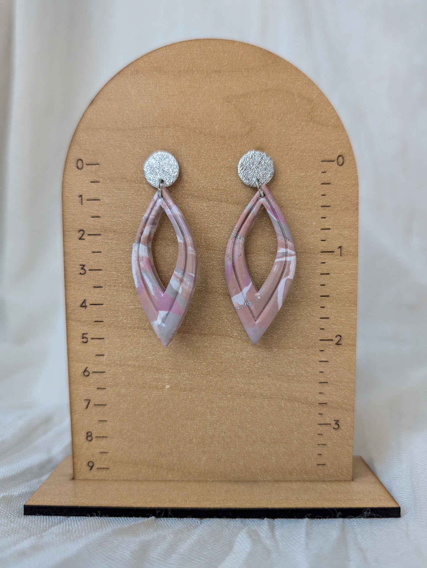 Neutral Marble Polymer Clay Earrings, Lightweight Geometric Drops, Beige Pink Everyday Office Jewelry, Gold or Silver Foil
