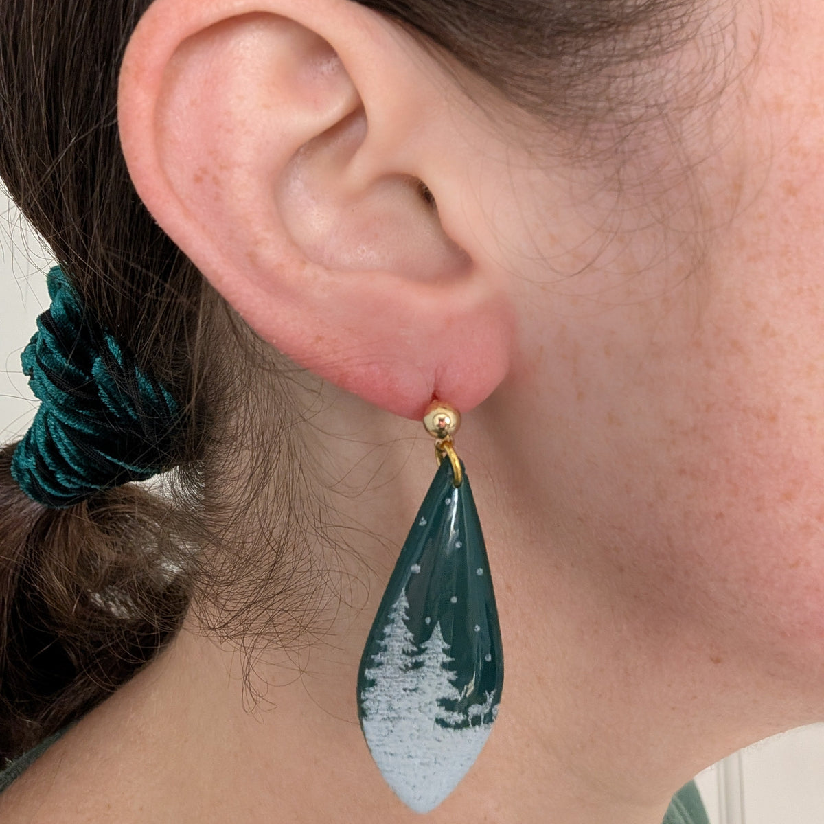 Snowy Forest Christmas Dangle Earrings