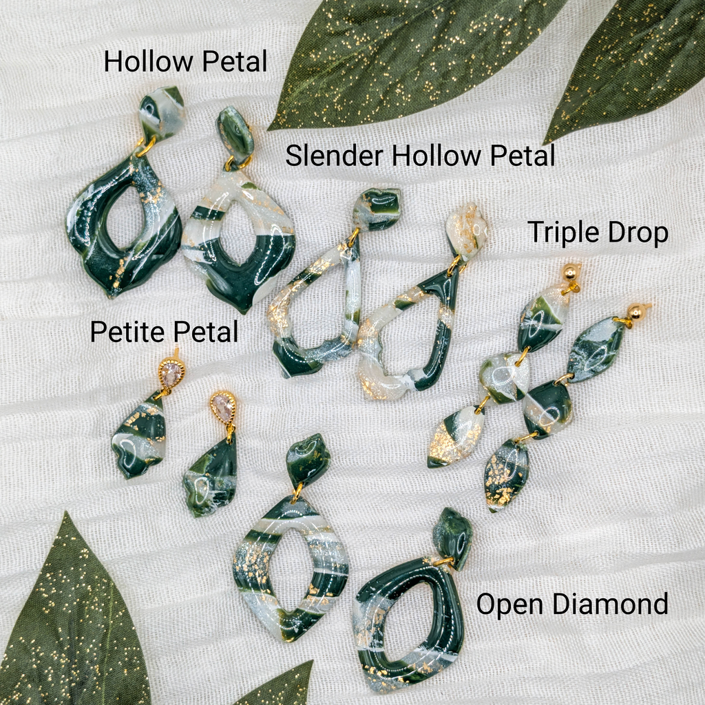 Forest Green Marble Polymer Clay Earrings