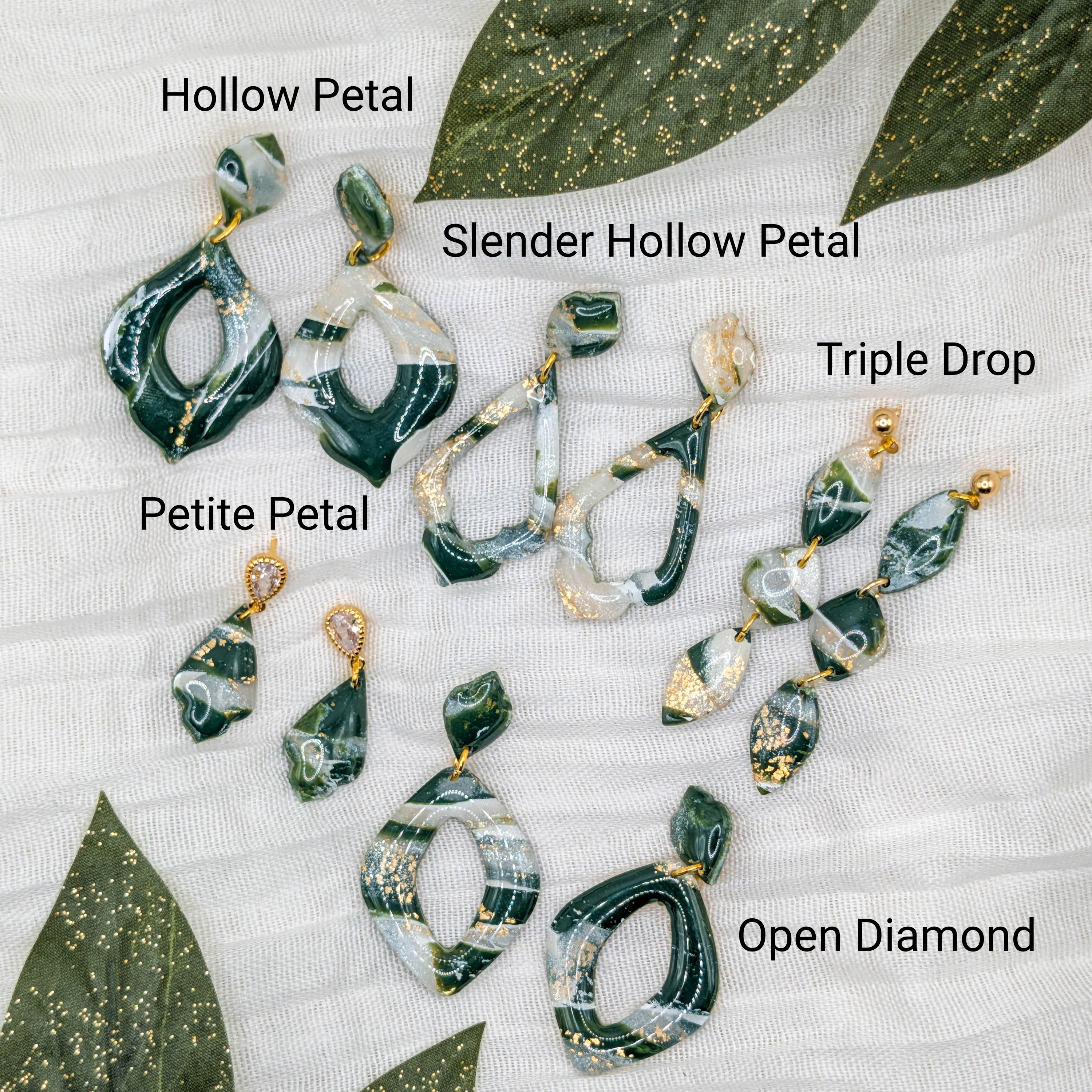 Forest Green Marble Polymer Clay Earrings