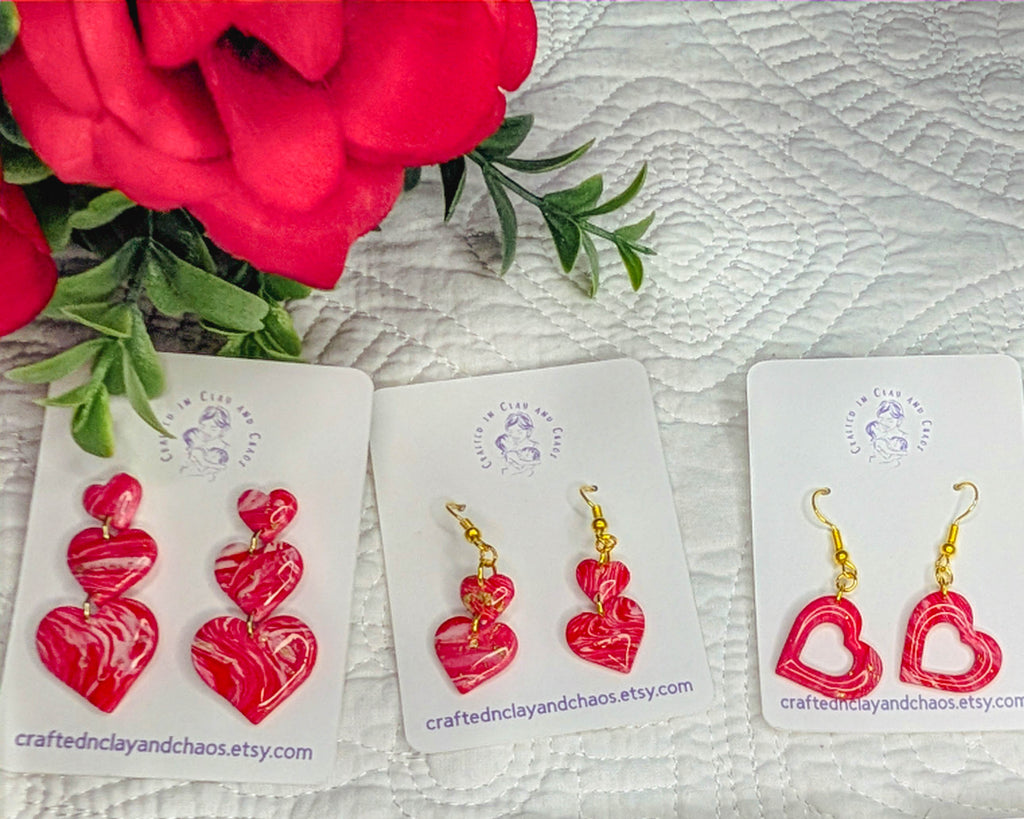 Red Swirled Heart Earrings