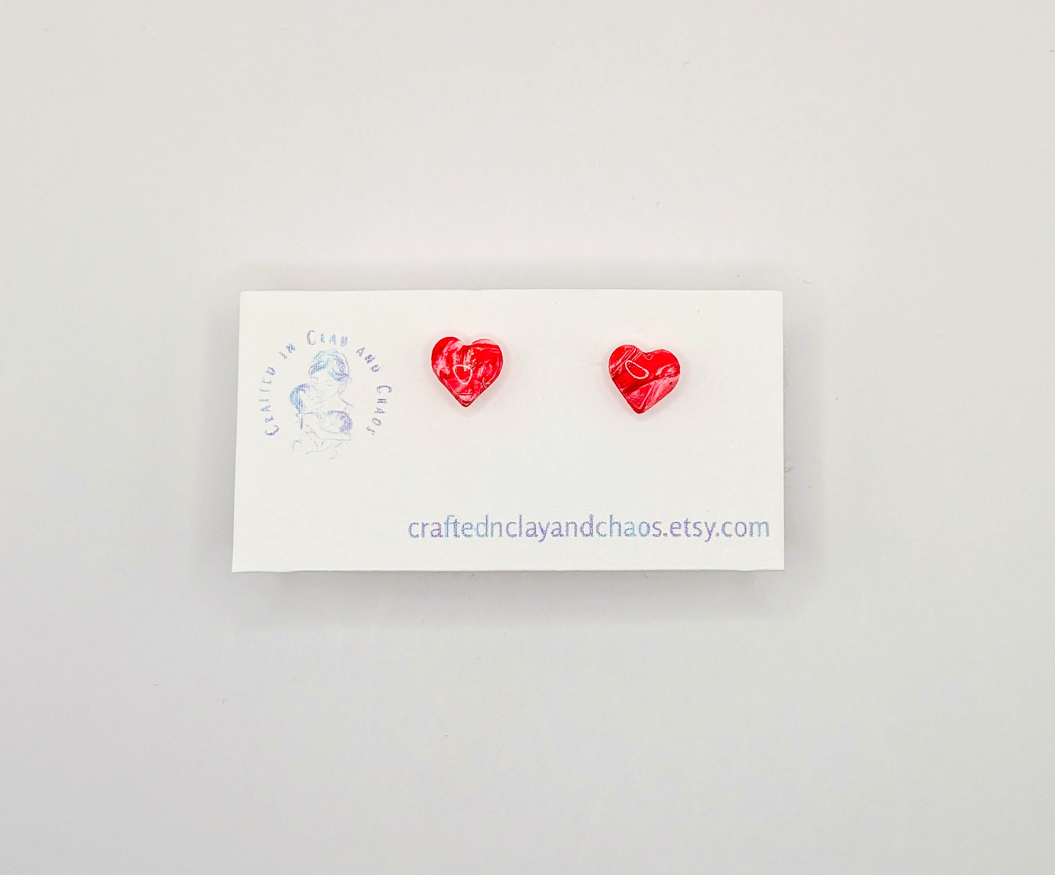 Red Swirled Heart Stud Earrings