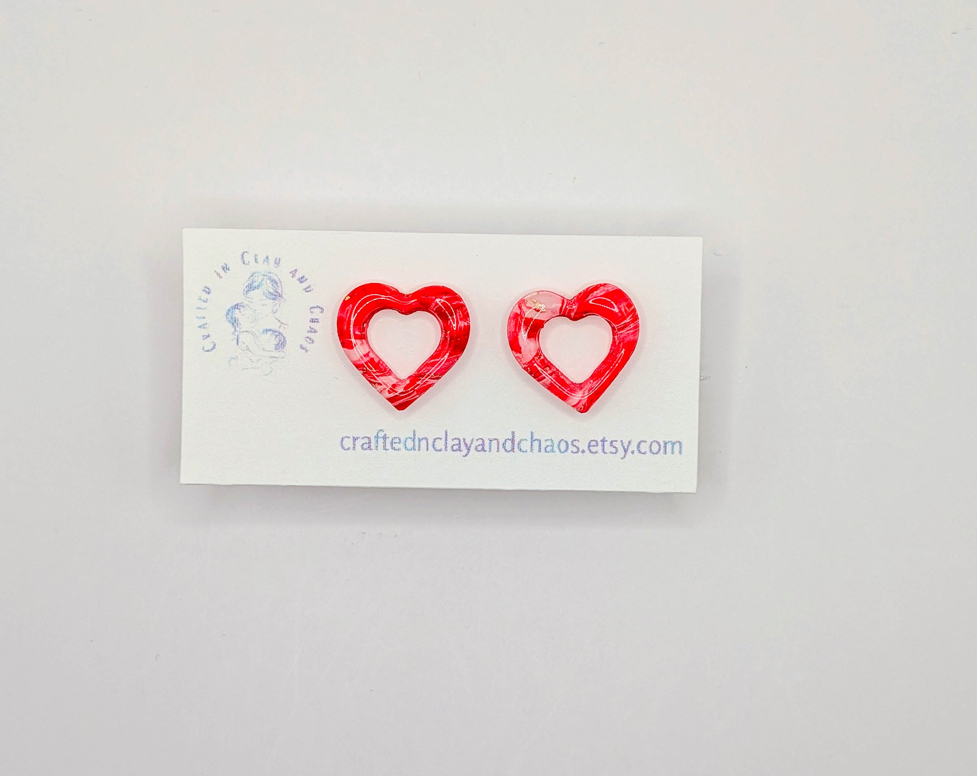 Red Swirled Heart Stud Earrings