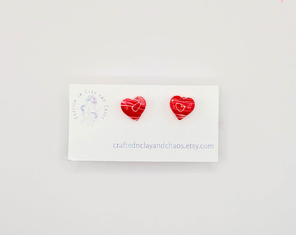 Red Swirled Heart Stud Earrings