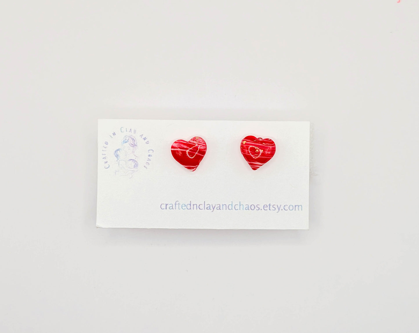 Red Swirled Heart Stud Earrings