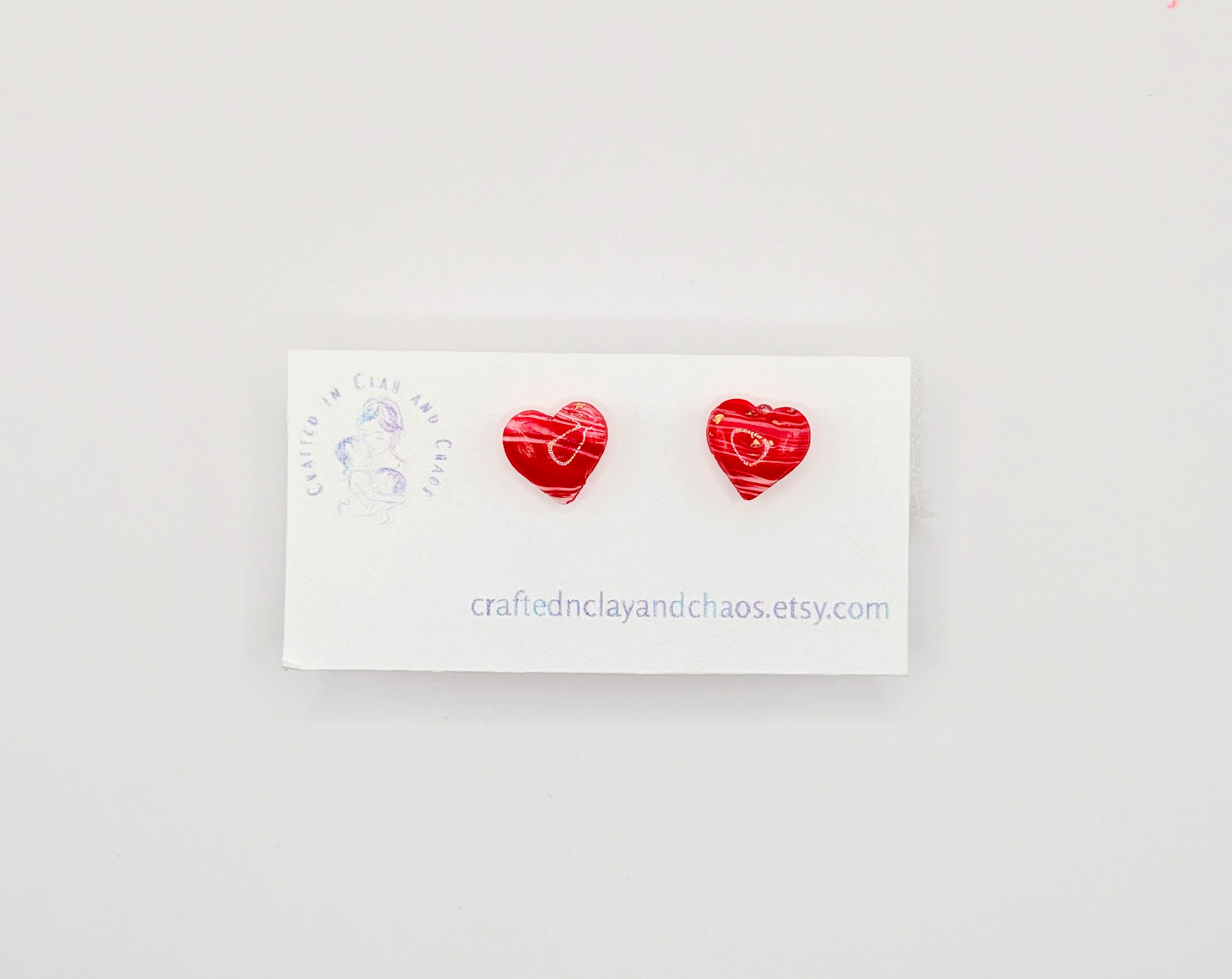Red Swirled Heart Stud Earrings