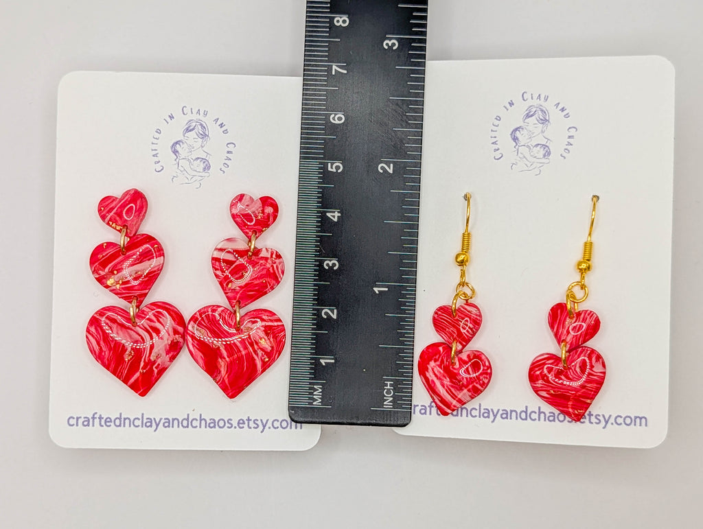Red Swirled Heart Earrings