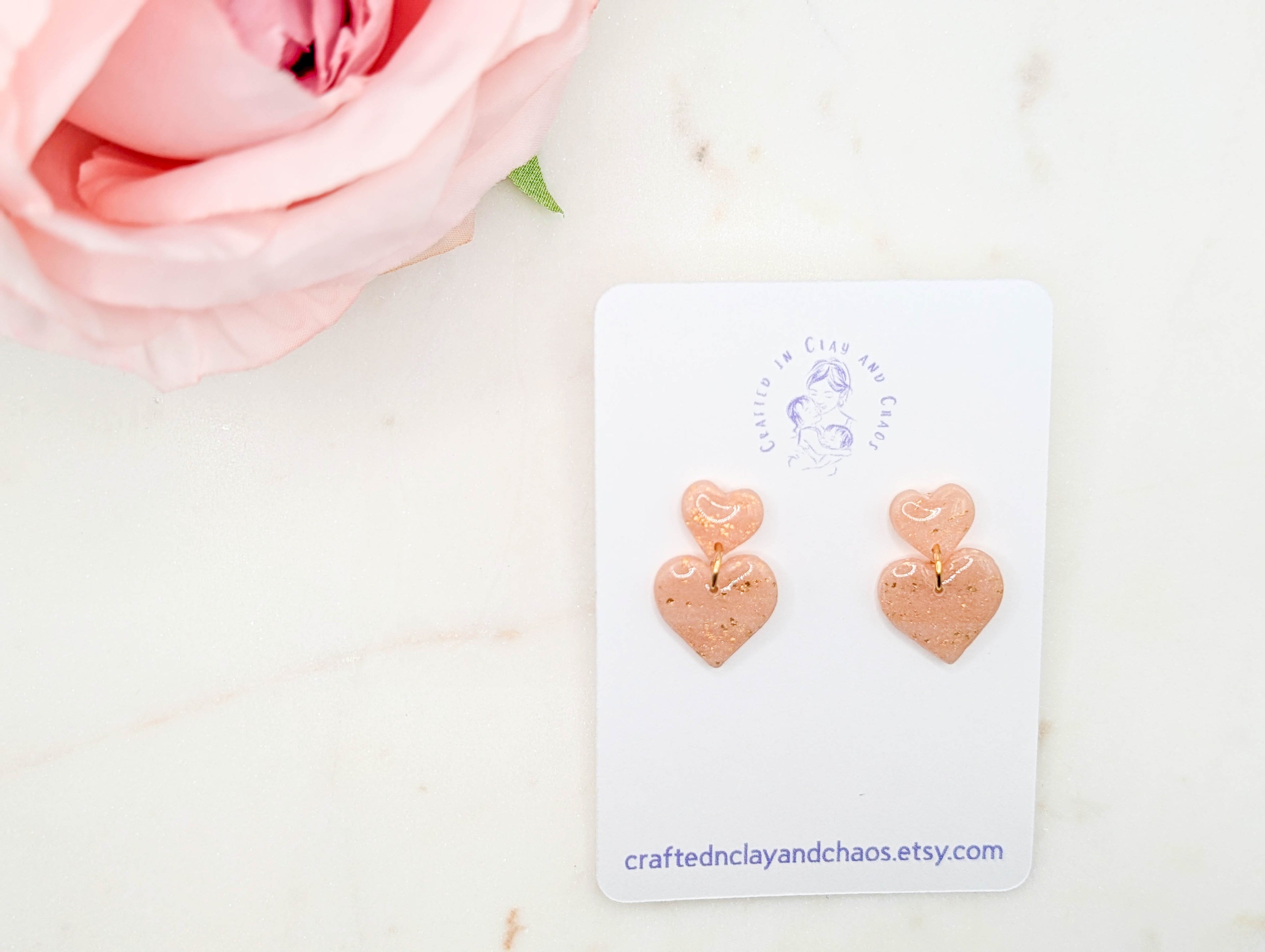 Rose Gold Swirl Heart Earrings